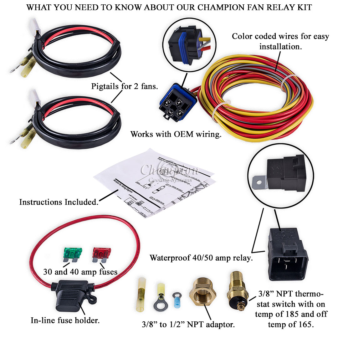 Champion Cooling 180 Degree 40amp Electric Fan Relay Kit ...