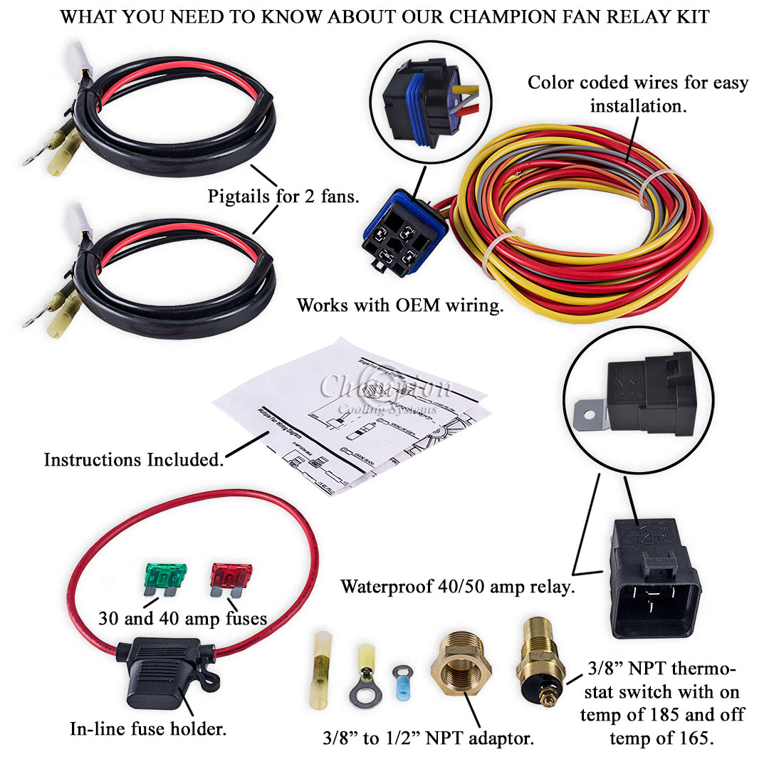 Champion Cooling 180 Degree 40amp Electric Fan Relay Kit