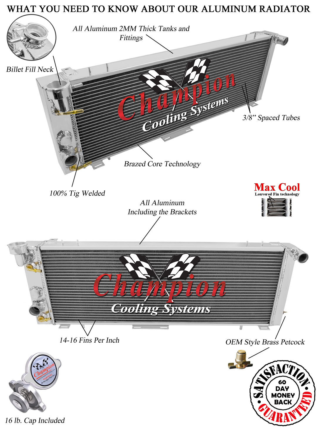 Jamn Champion 2 Row All Aluminum Radiator for 1991 - 2001 Jeep Cherokee #EC1193