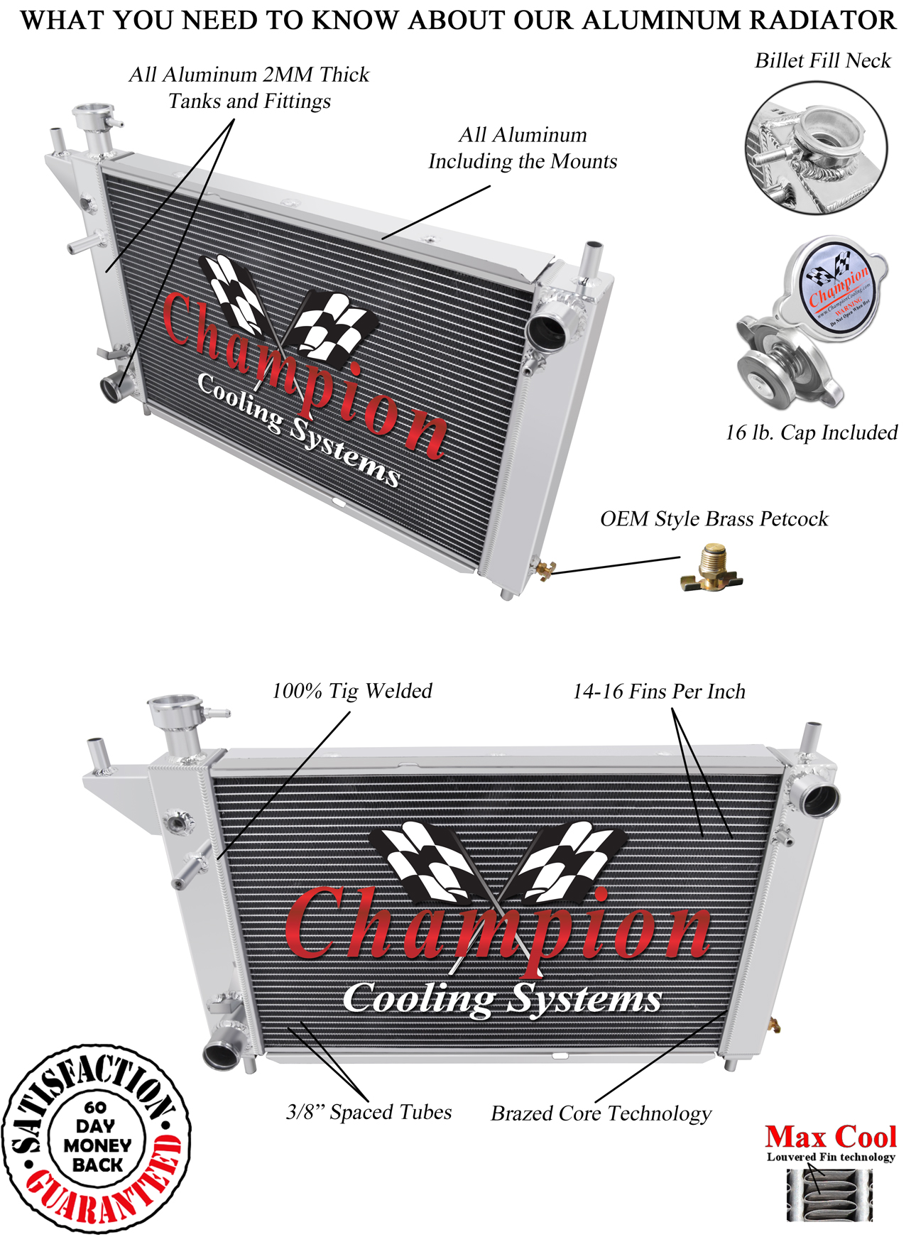 1994 1995 Ford Mustang 3 Row All Aluminum AR Radiator CC1488 | eBay