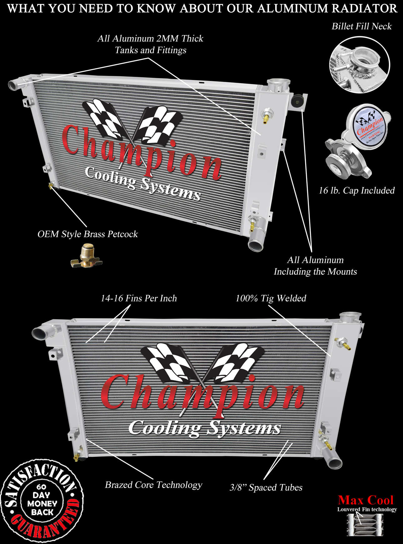 RN Champion 3 Row All Aluminum Radiator for 1994 - 2002 Dodge Ram 2500 V8 Engine