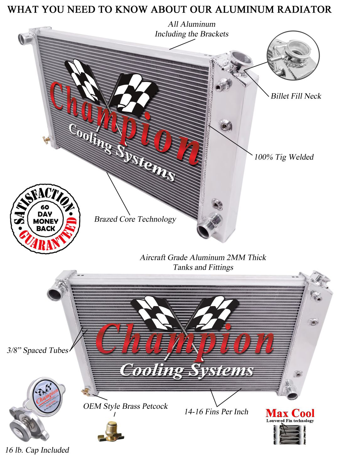 Champion Racing 4 Row Aluminum Radiator For 1970 - 88 Chevy/GM Cars