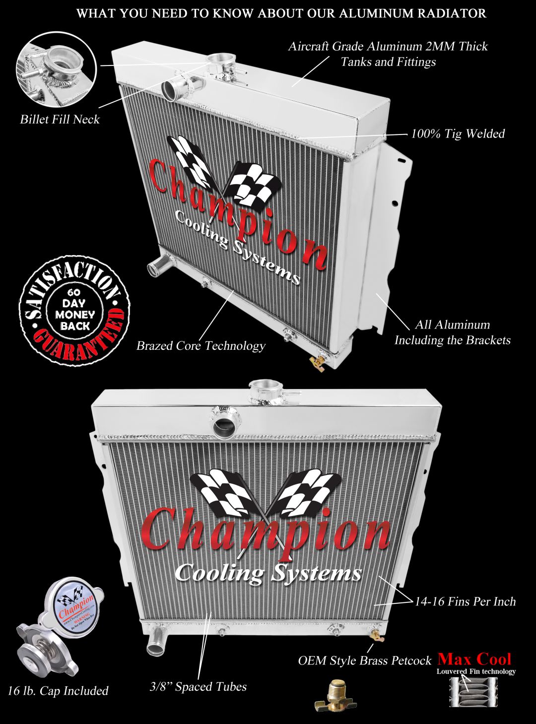 RN Champion 2 Row Radiator 22" Core for 1963 - 1967 Plymouth Belvedere #EC1635