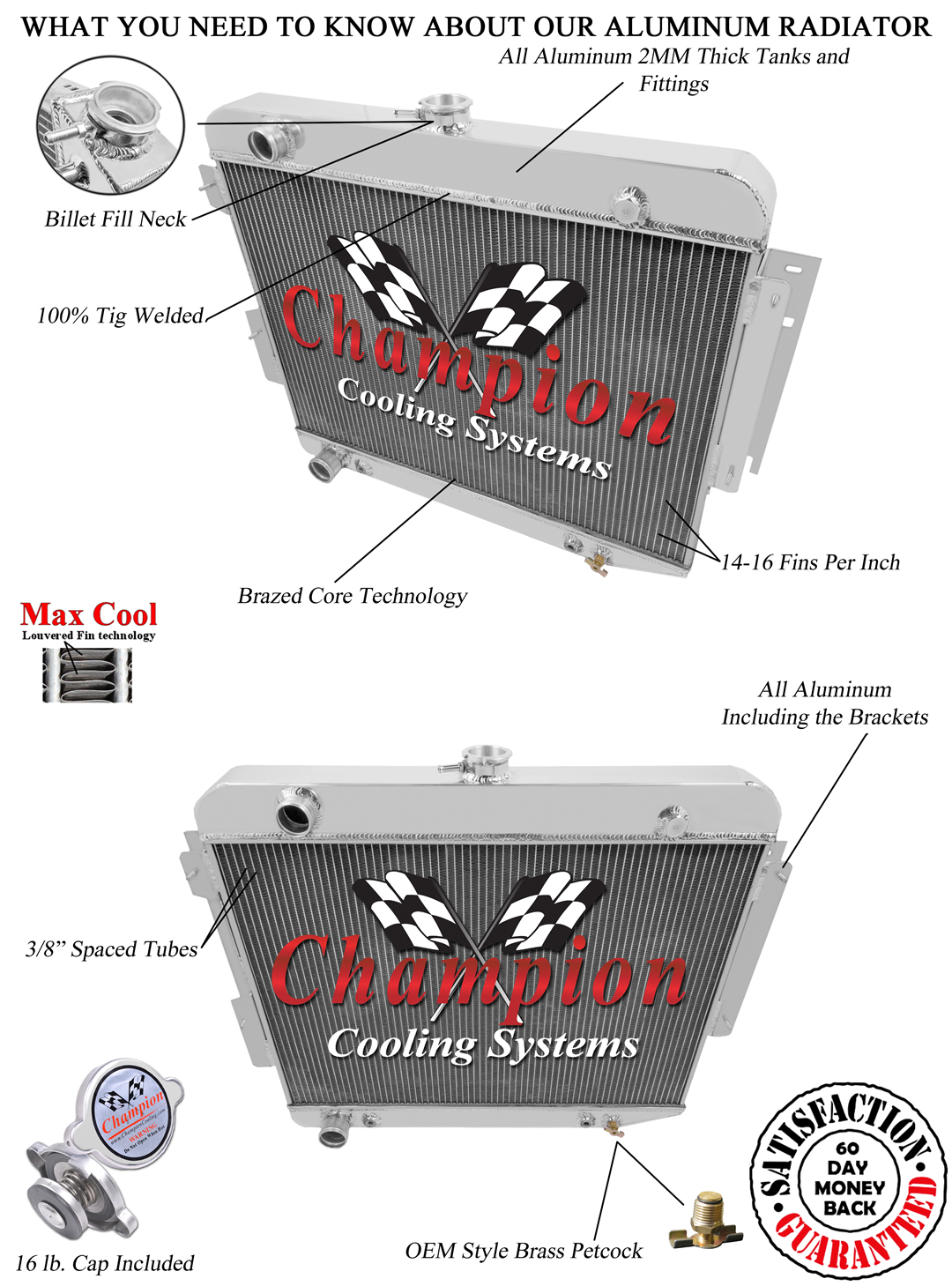 AS Champion 3 Row Core All Alum Radiator For 1966 22 Inch Dart Champion