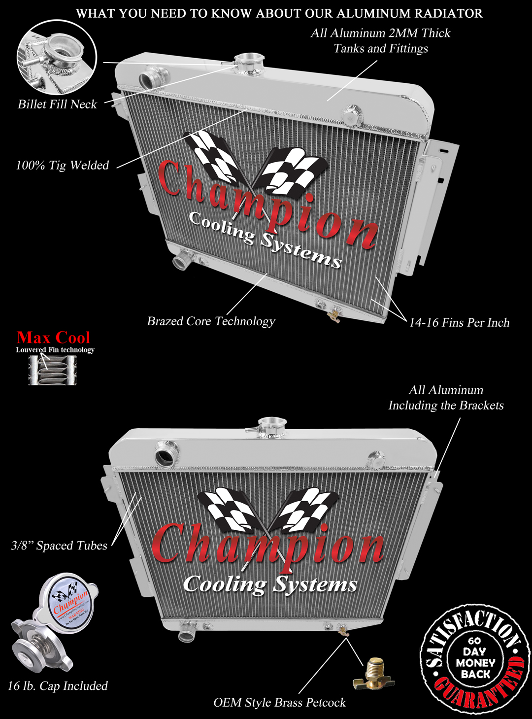 RN Champion 3 Row Radiator for 1966-1969 Dodge Charger Base Small Block V8 Eng