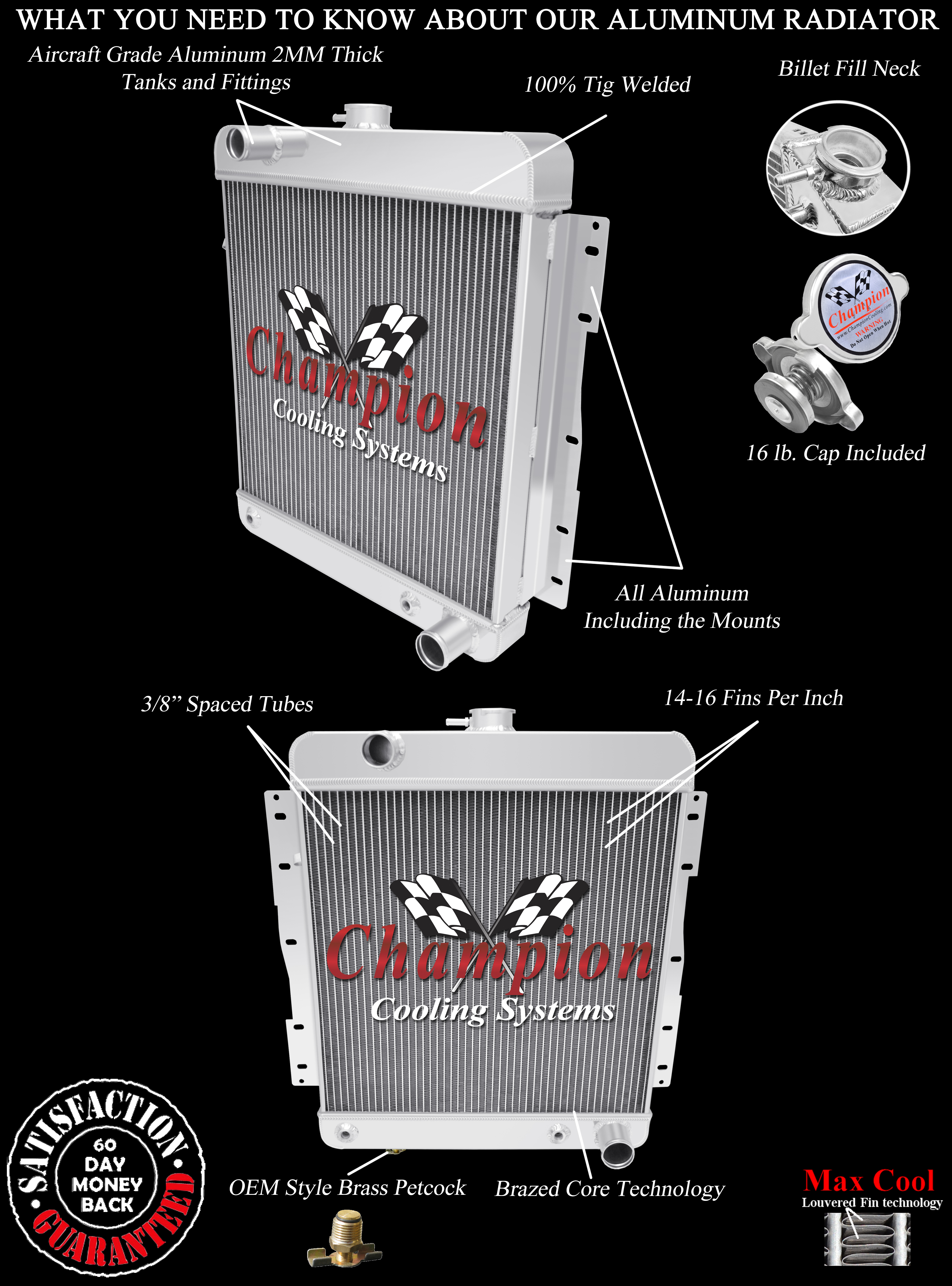 3 Row Rockin Champion Radiator for 1958 Chevrolet Bel Air V8 Engine #CC1661 3 Row Rockin Champion Radiator for 1958 Chevrolet Bel Air V8 Engine #CC1661