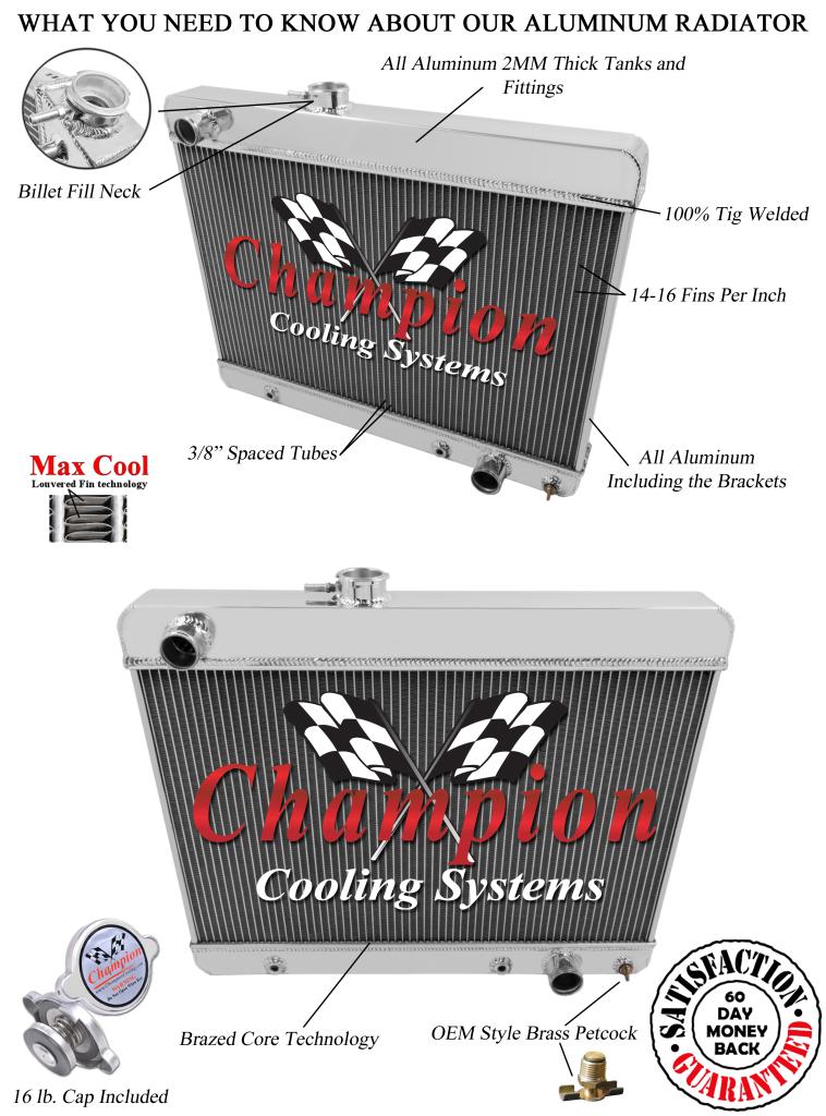 #1680 Champion Aluminum 3 Row Radiator 1965-1967 Pontiac GTO Radiator 5.3 V8