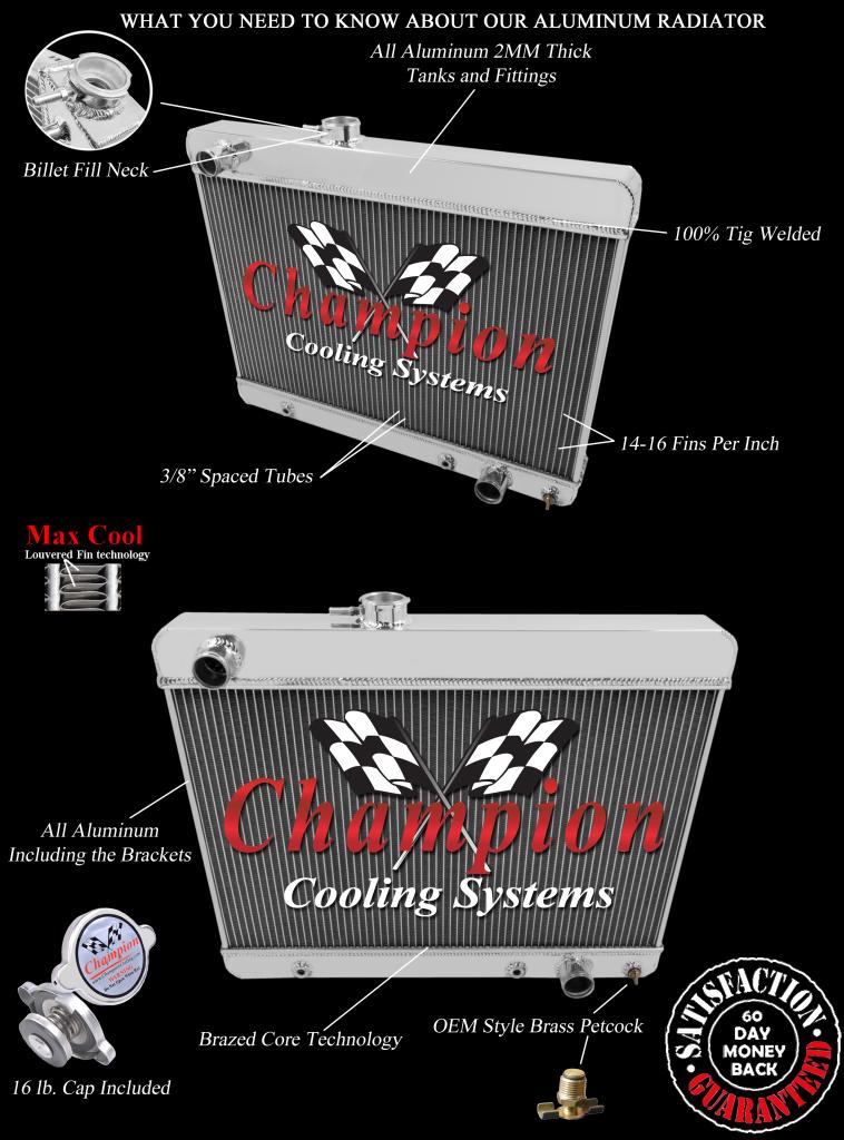 Rockin 2 Row 1" Tubes All Aluminum Radiator 1680 for 1965 1966 1967 Pontiac GTO