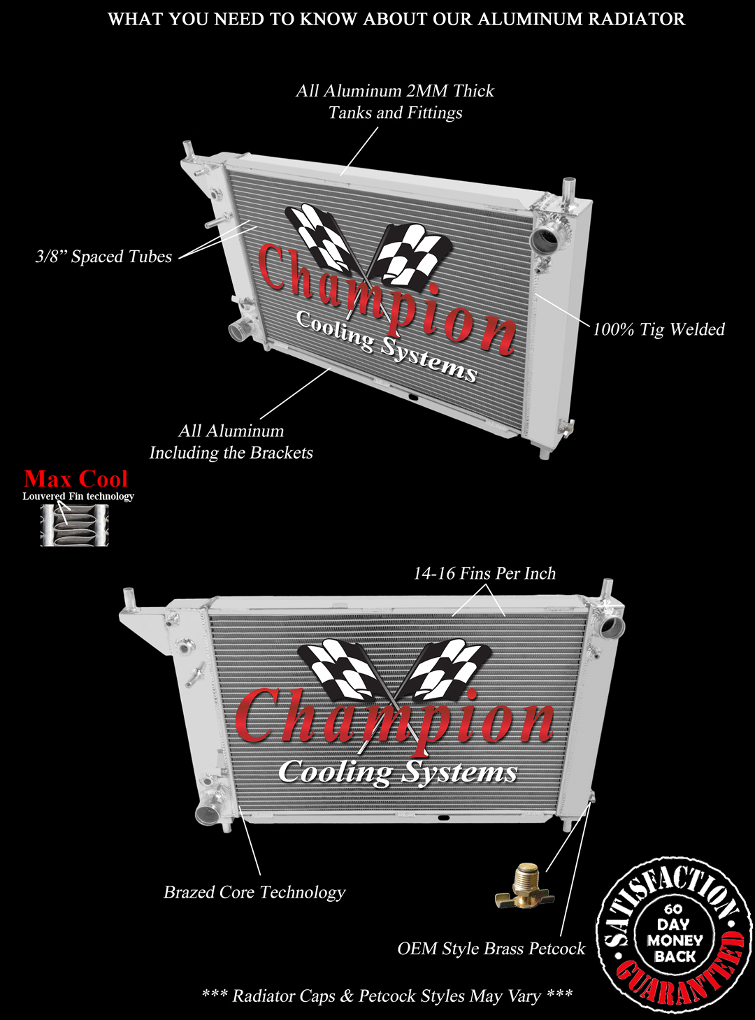 Rockin Champion 3 Row All Aluminum Radiator for 1996 Ford Mustang V8 Engine