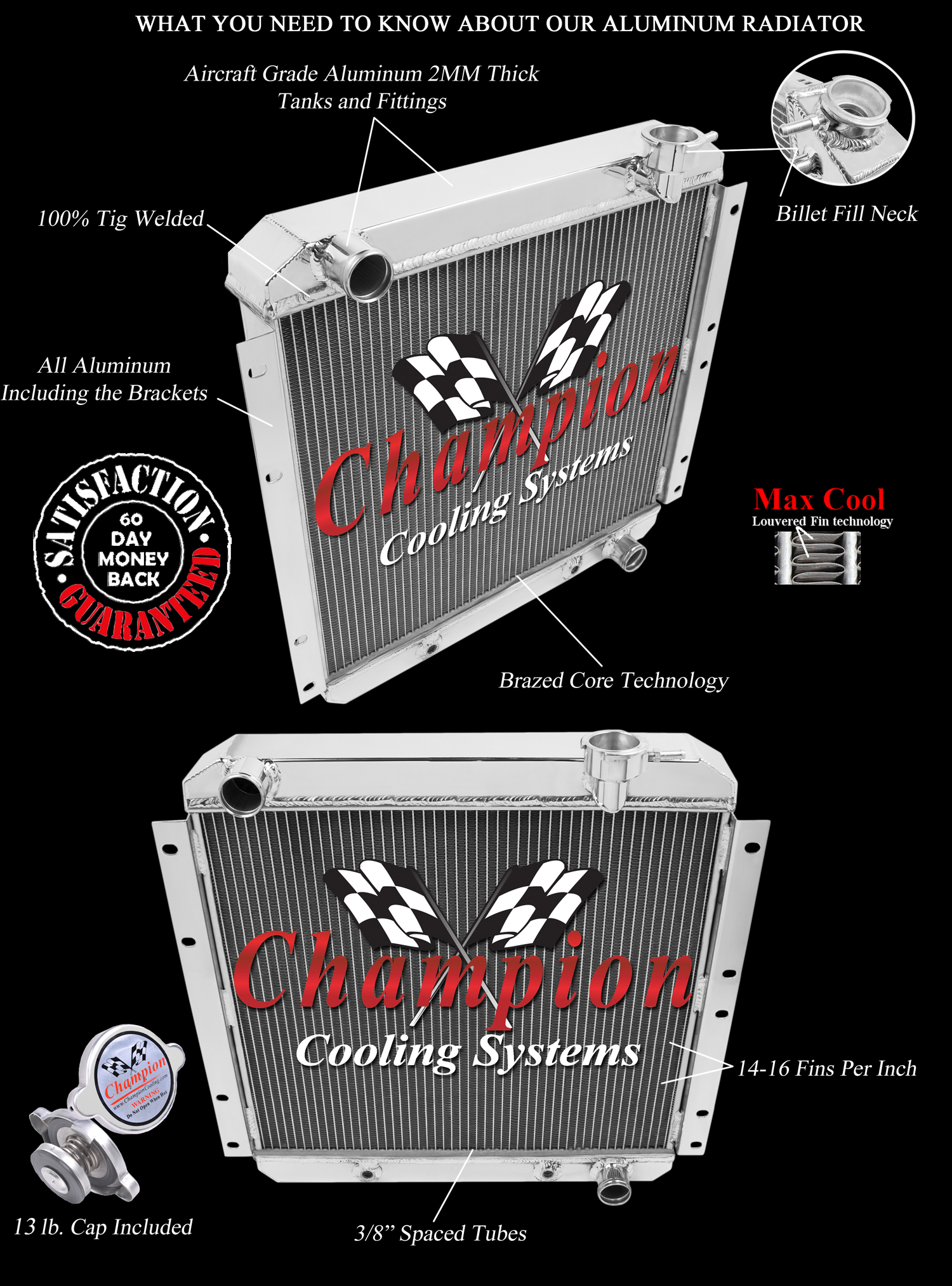 RN 2 Row 1" Tubes Radiator for 1958 - 1984 Toyota Land Cruiser FJ40 V6 Engine