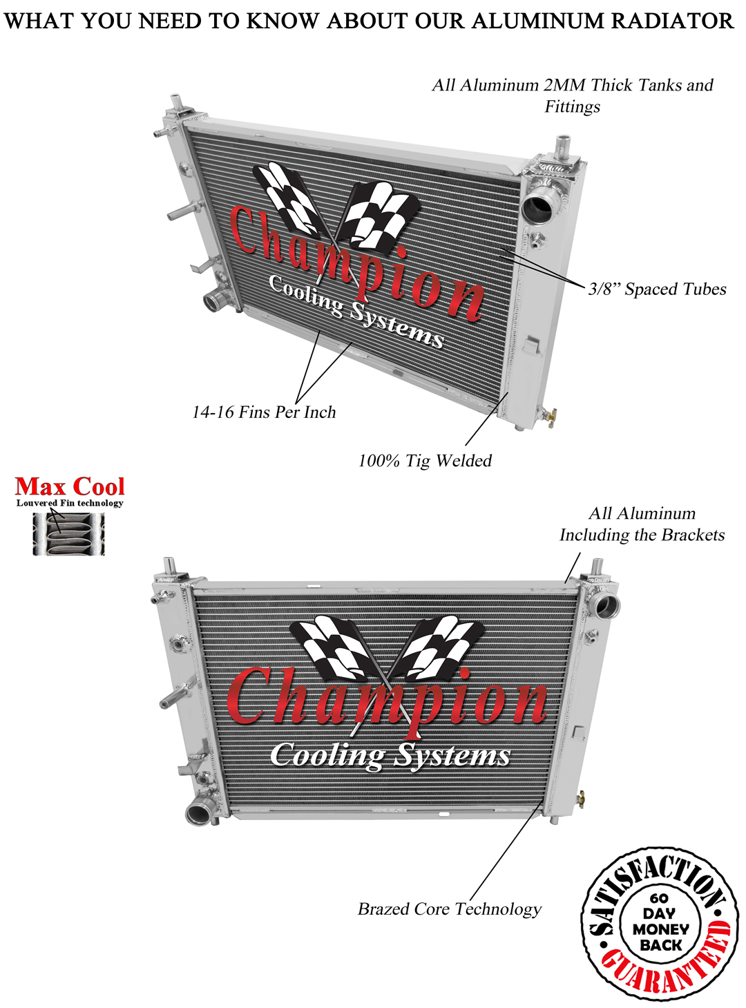 3 Row Aluminum Champion Radiator for 1997 - 2004 Ford Mustang V8 Engine #CC2139