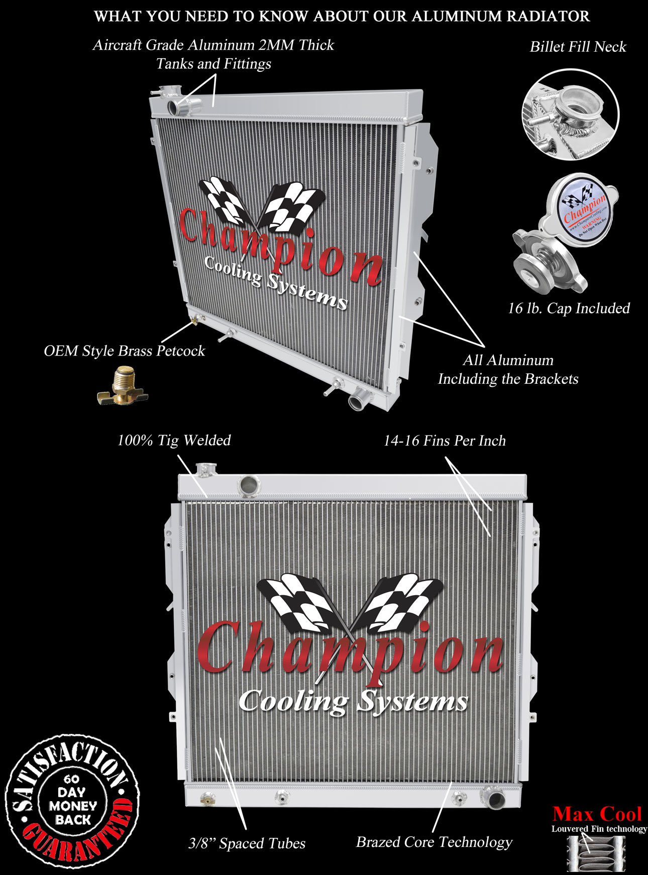 RN Champion 3 Row All Aluminum Radiator for 2000 - 2006 Toyota Tundra V8 Engine