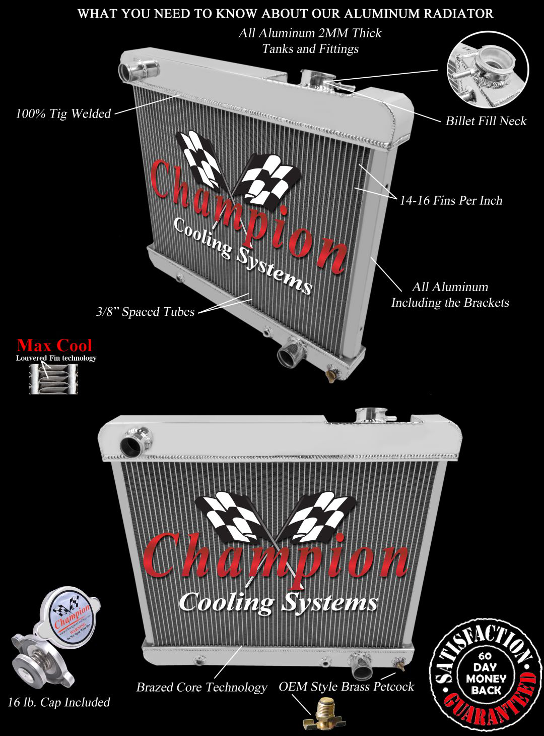 RN Champion 2 Row Radiator for 1962 - 1964 Pontiac Grand Prix V8 Engine #EC284