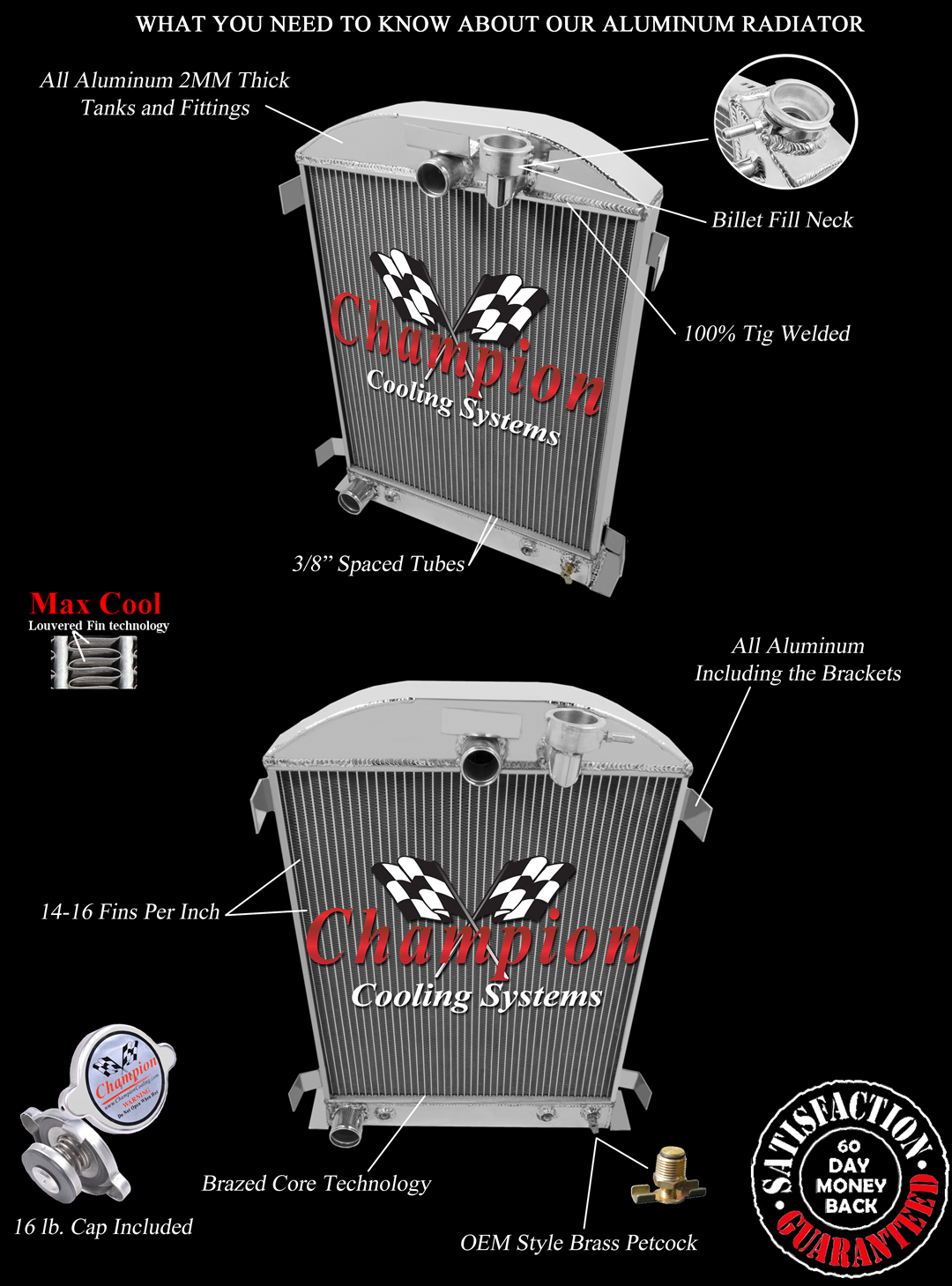 QR Champion 4 Row Radiator Ford Configuration for 1932 Ford High Boy #MC3032
