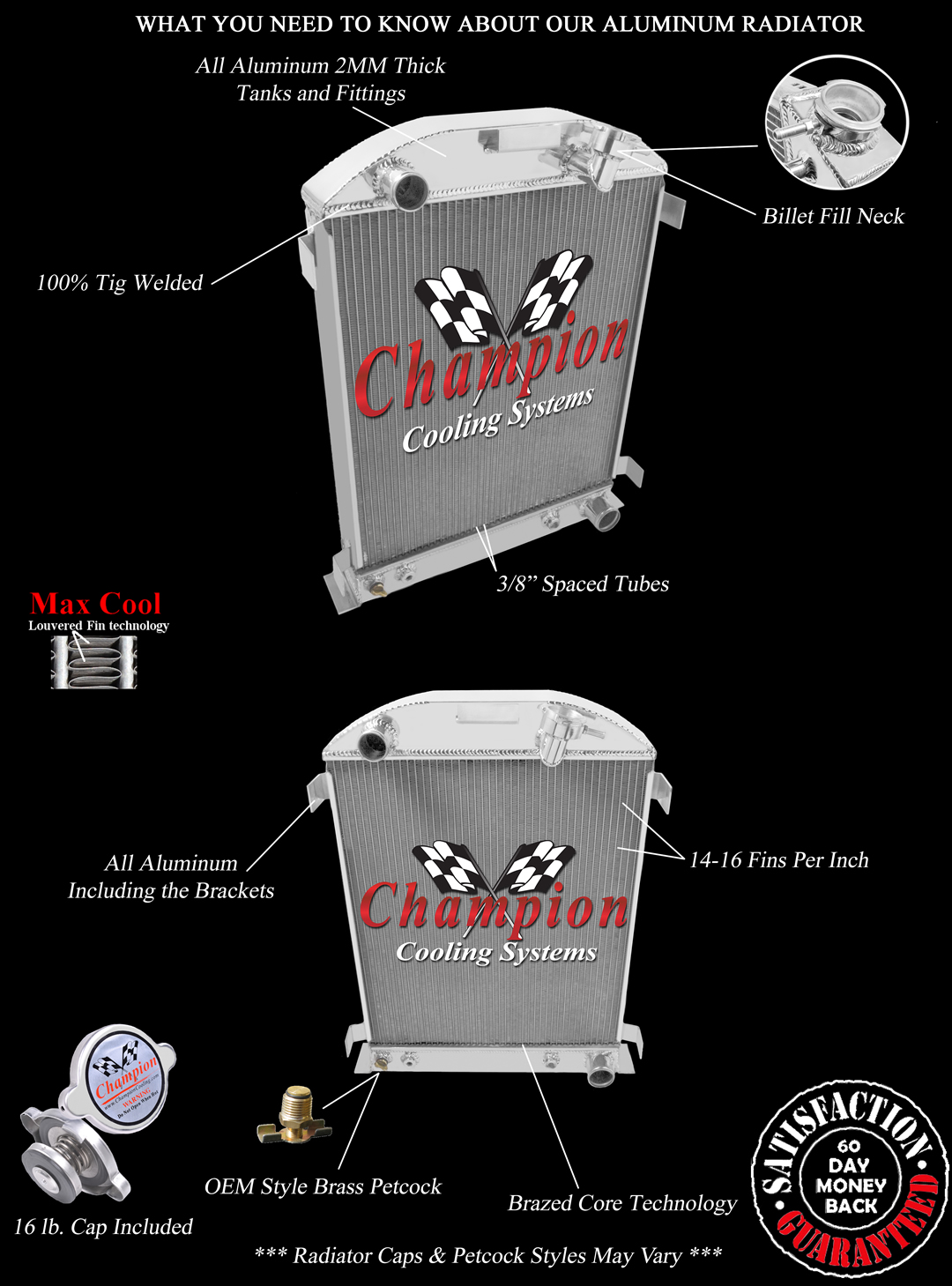 2 Row 1" Tubes RN Champion Radiator for 1932 Ford High Boy Chevy Configuration