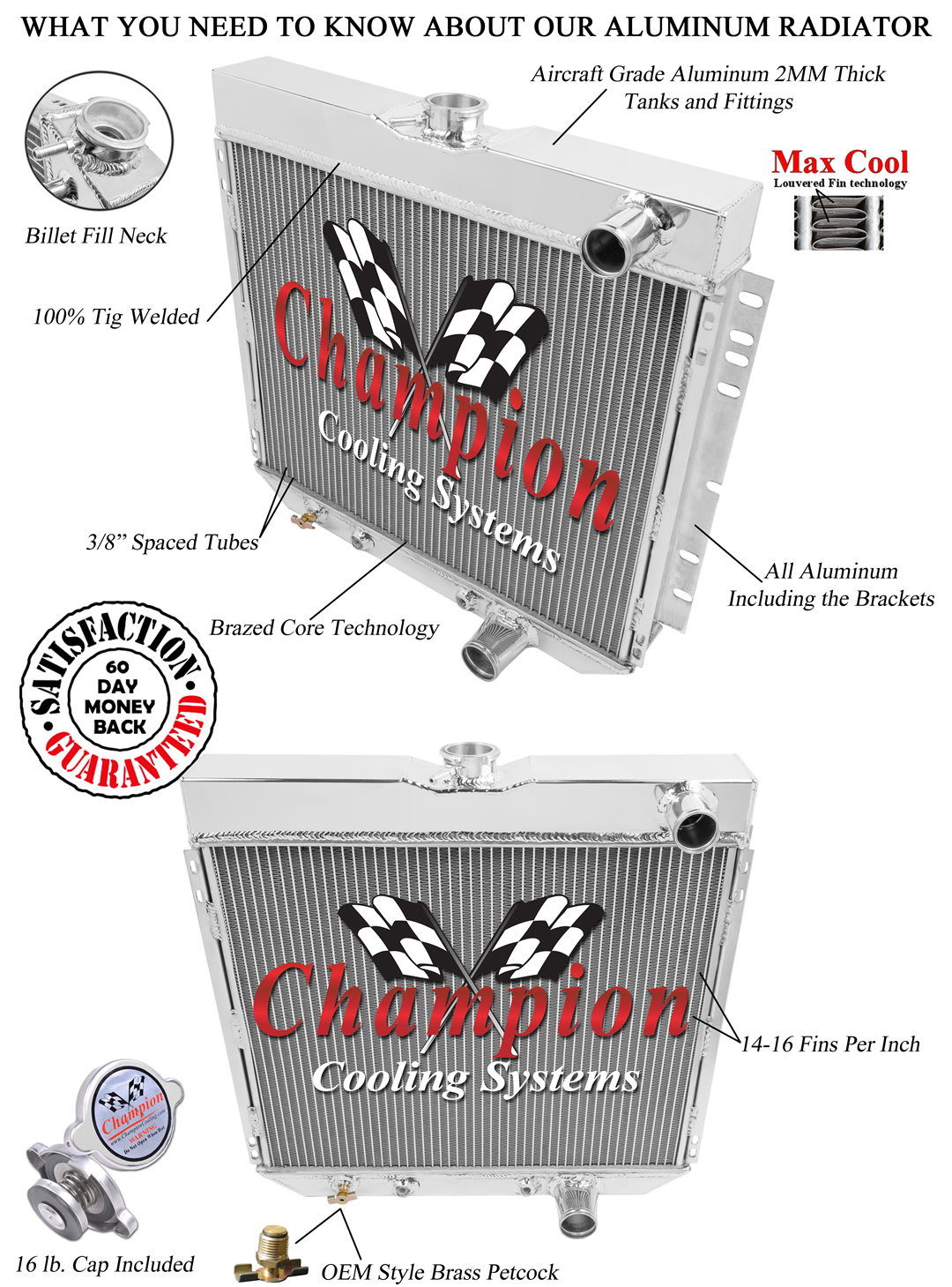 1964 65 66 67 68 1969 Ford Mercury 3 Row WR Champion Aluminum Radiator CC340