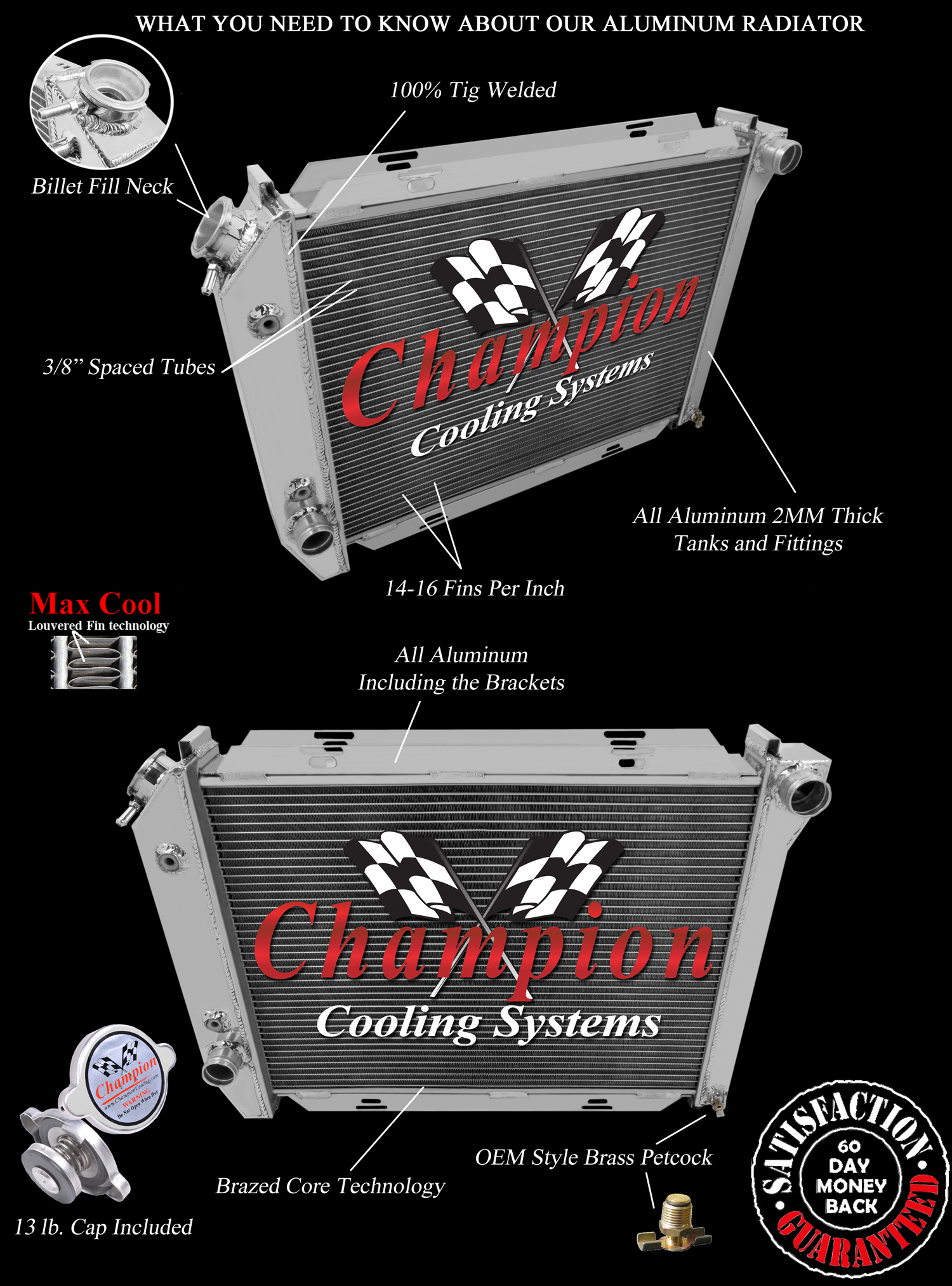 2 Row Perf Champion Radiator for 1928 1929 Ford Model A Chevy