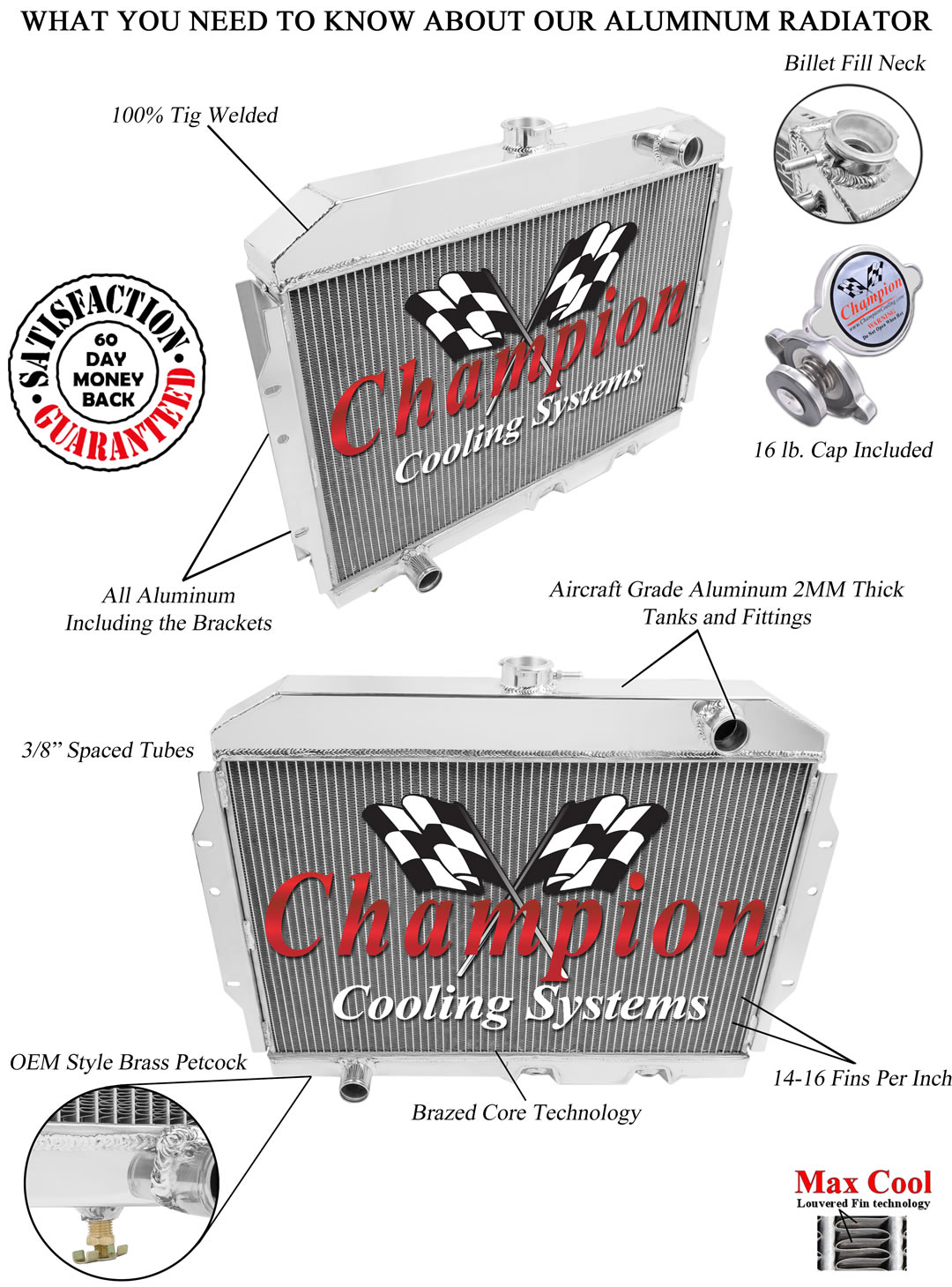 1960-1962 American Motors Rambler Aluminum 3 Row Champion Radiator