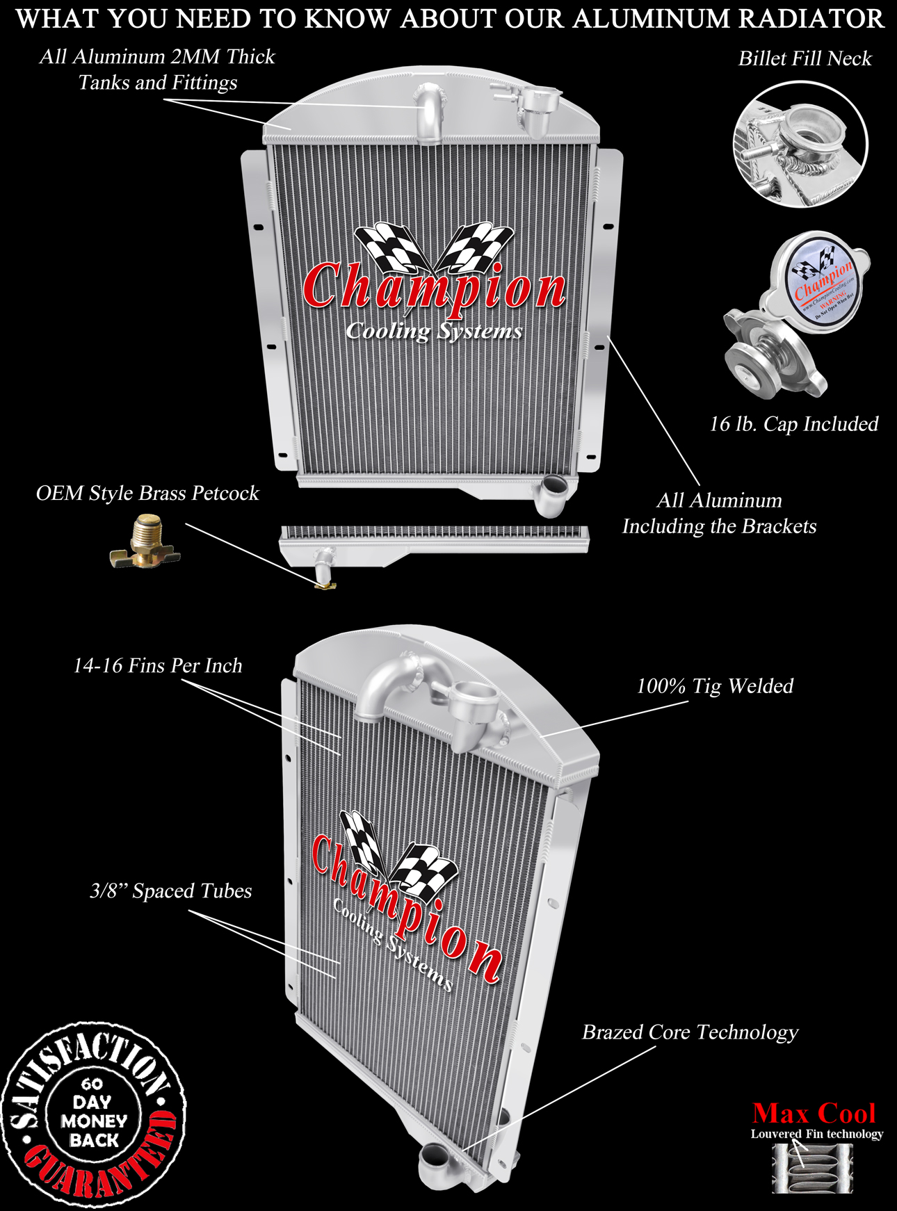 Rockin Champion 3 Row All Aluminum Radiator for 1941 - 1946 Chevrolet Pickup