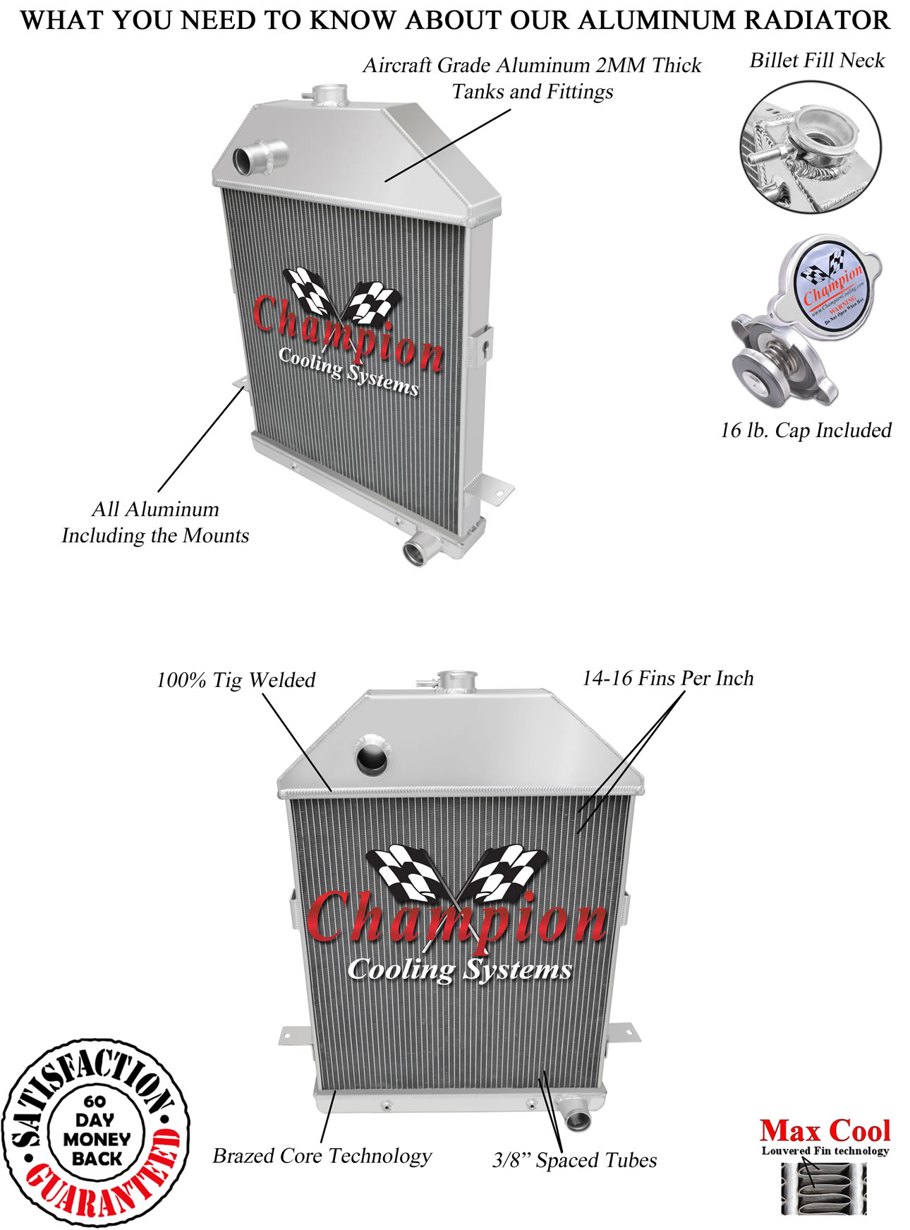 SZ Champion 4 Row All Aluminum Radiator Chevy Configuration for 1941 Ford Truck