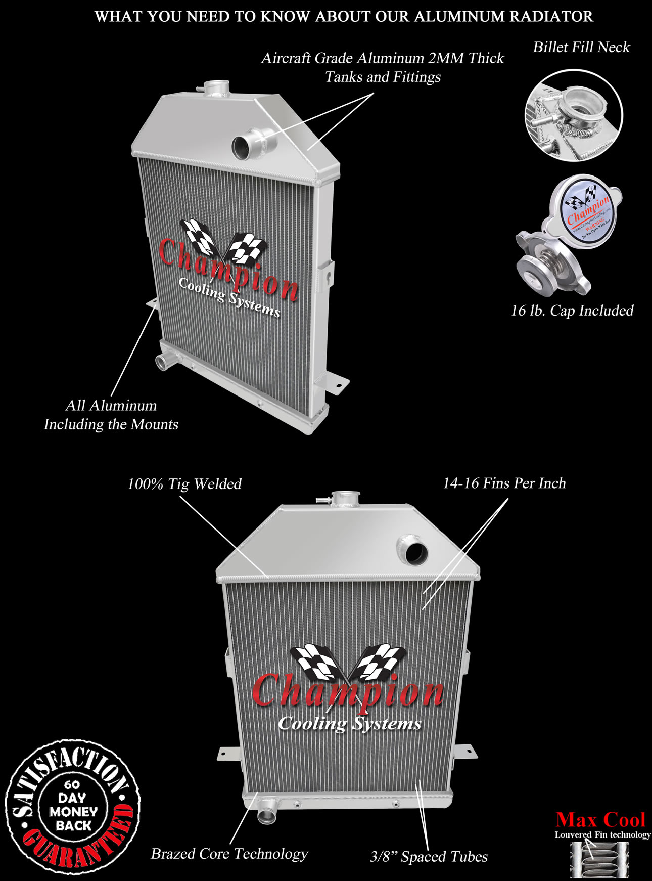 RN Champion 3 Row All Aluminum Radiator Ford Configuration for 1941 Ford Truck