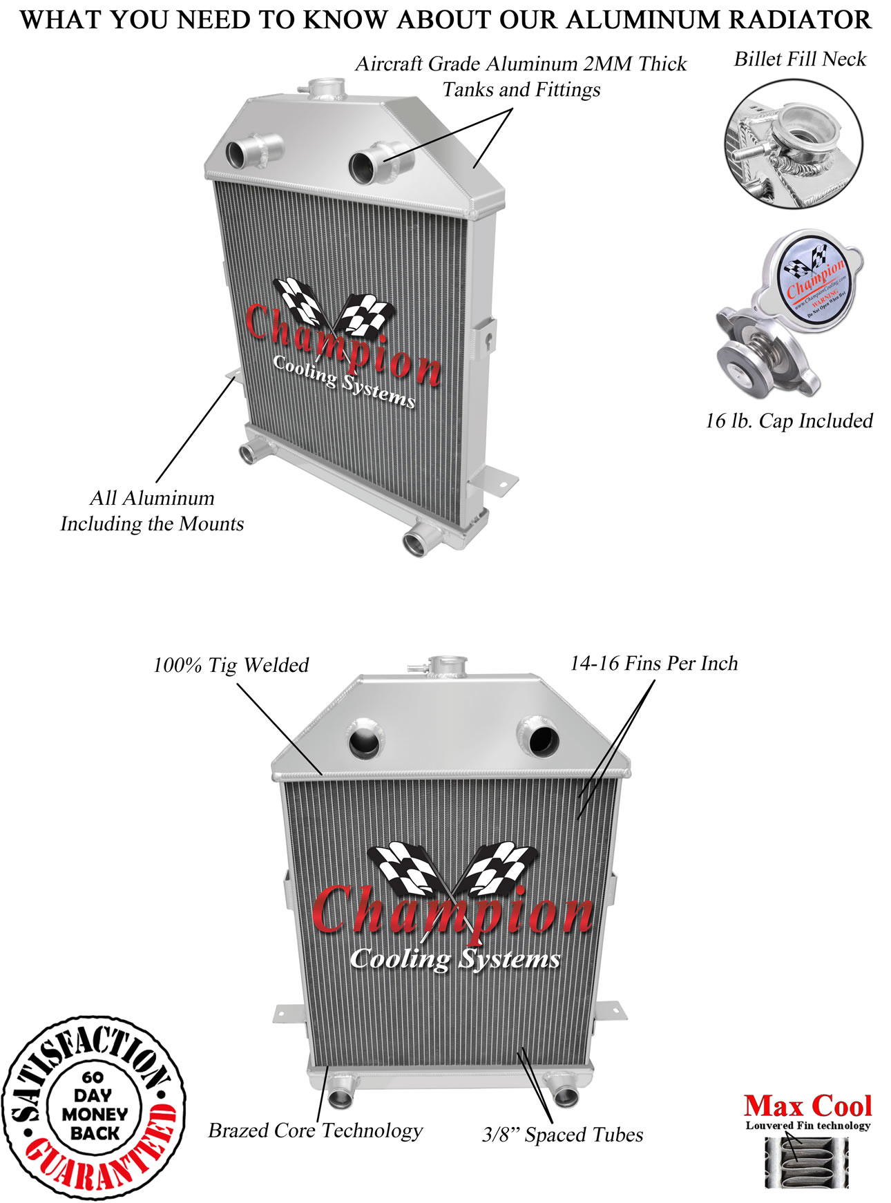 1941 Ford Truck Flathead Configuration Champion 3 Row Alum SR Radiator