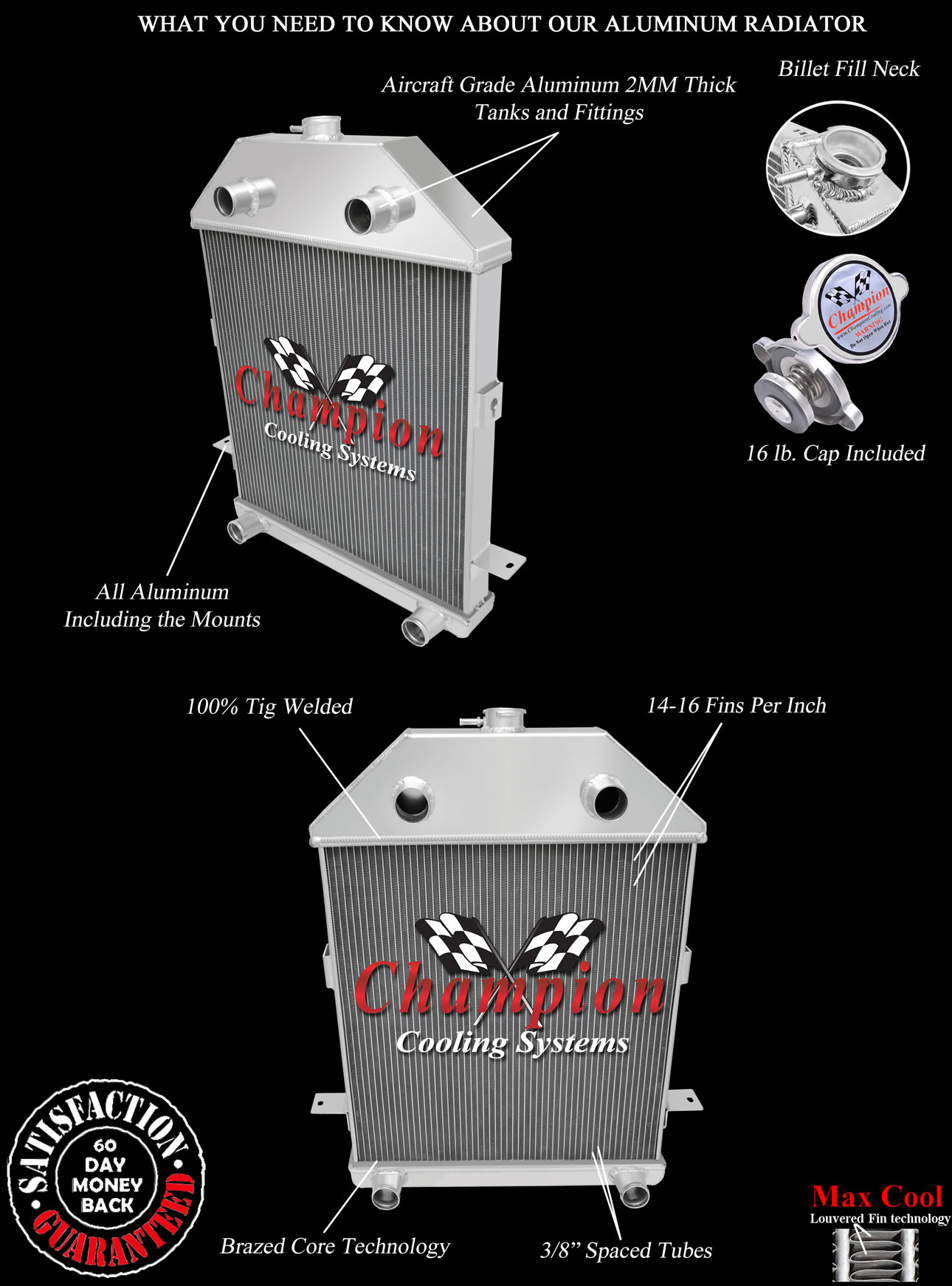 RN Champion 3 Row Radiator Flathead Configuration for 1941 Ford Truck #CC41FH