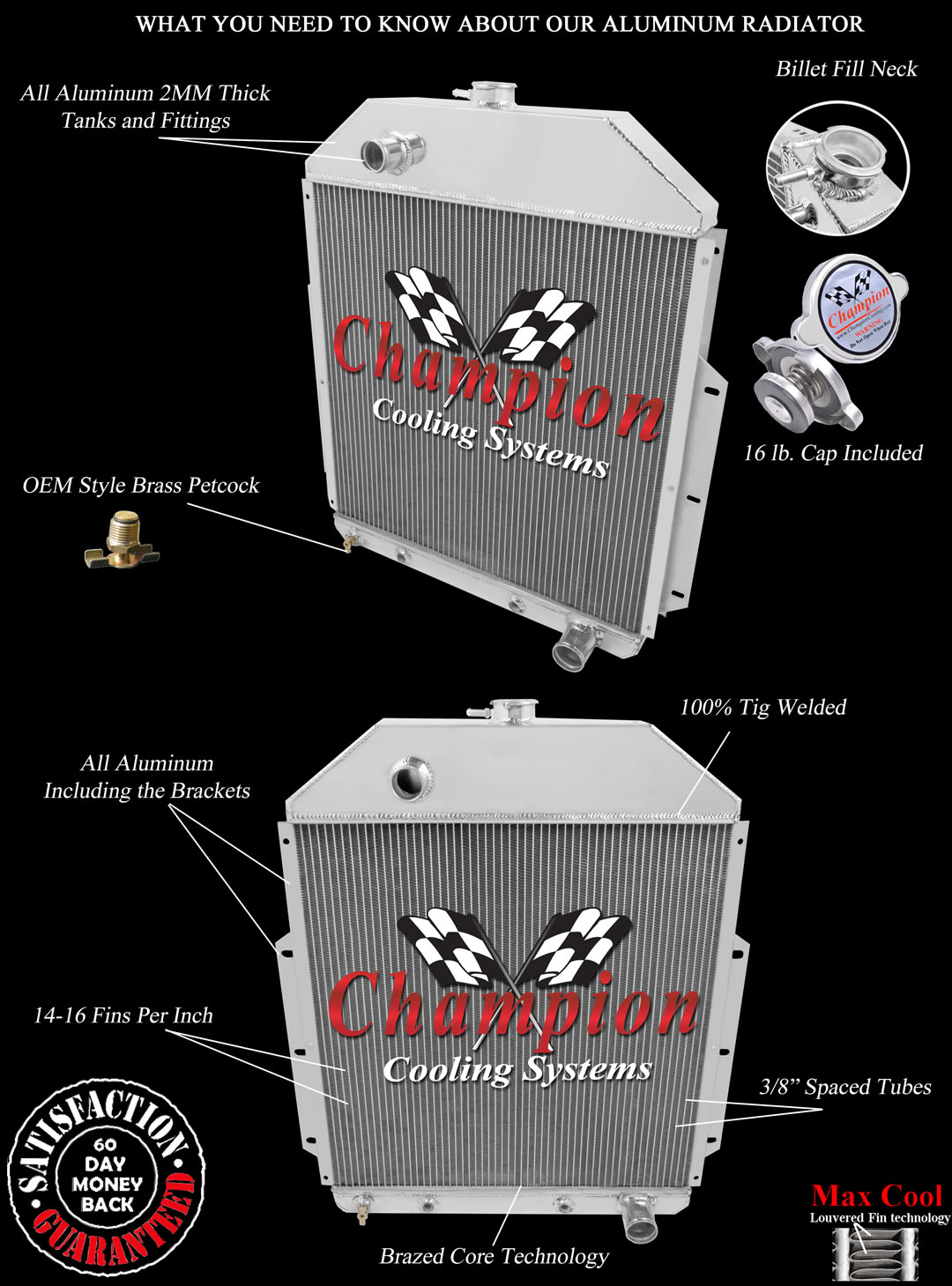 4 Row Rockin Champion Radiator for 1942 - 1952 Ford Truck Chevy Conversion