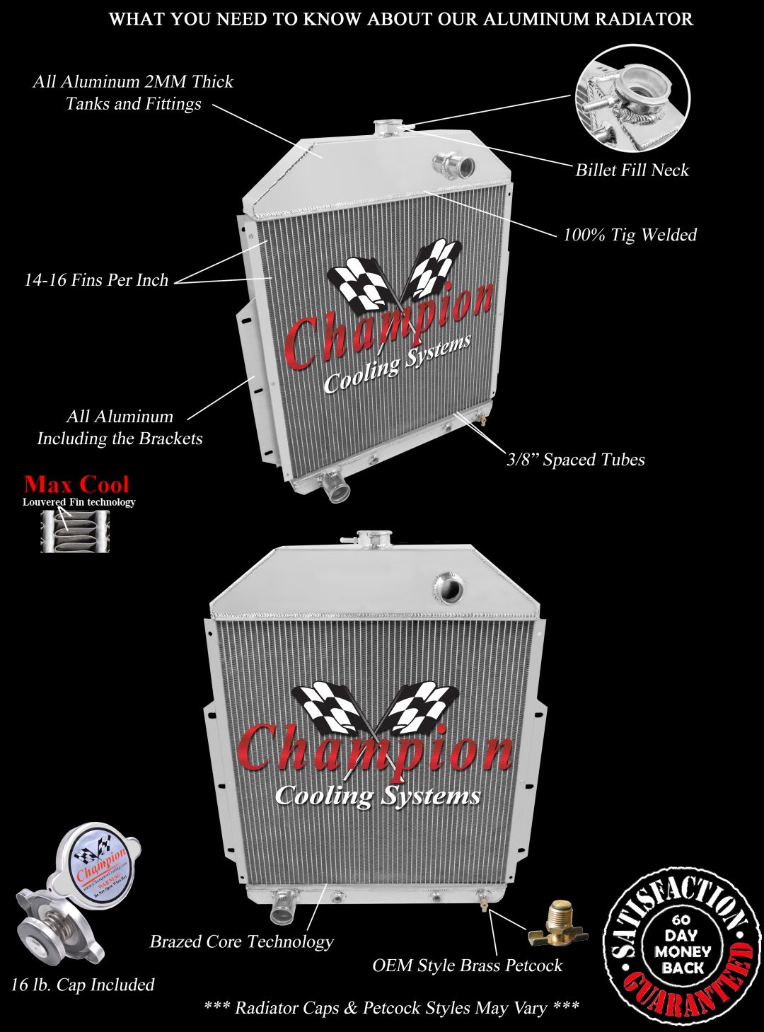 4 Row Queen Champion Radiator for 1942 - 1952 Ford Truck Ford Configuration