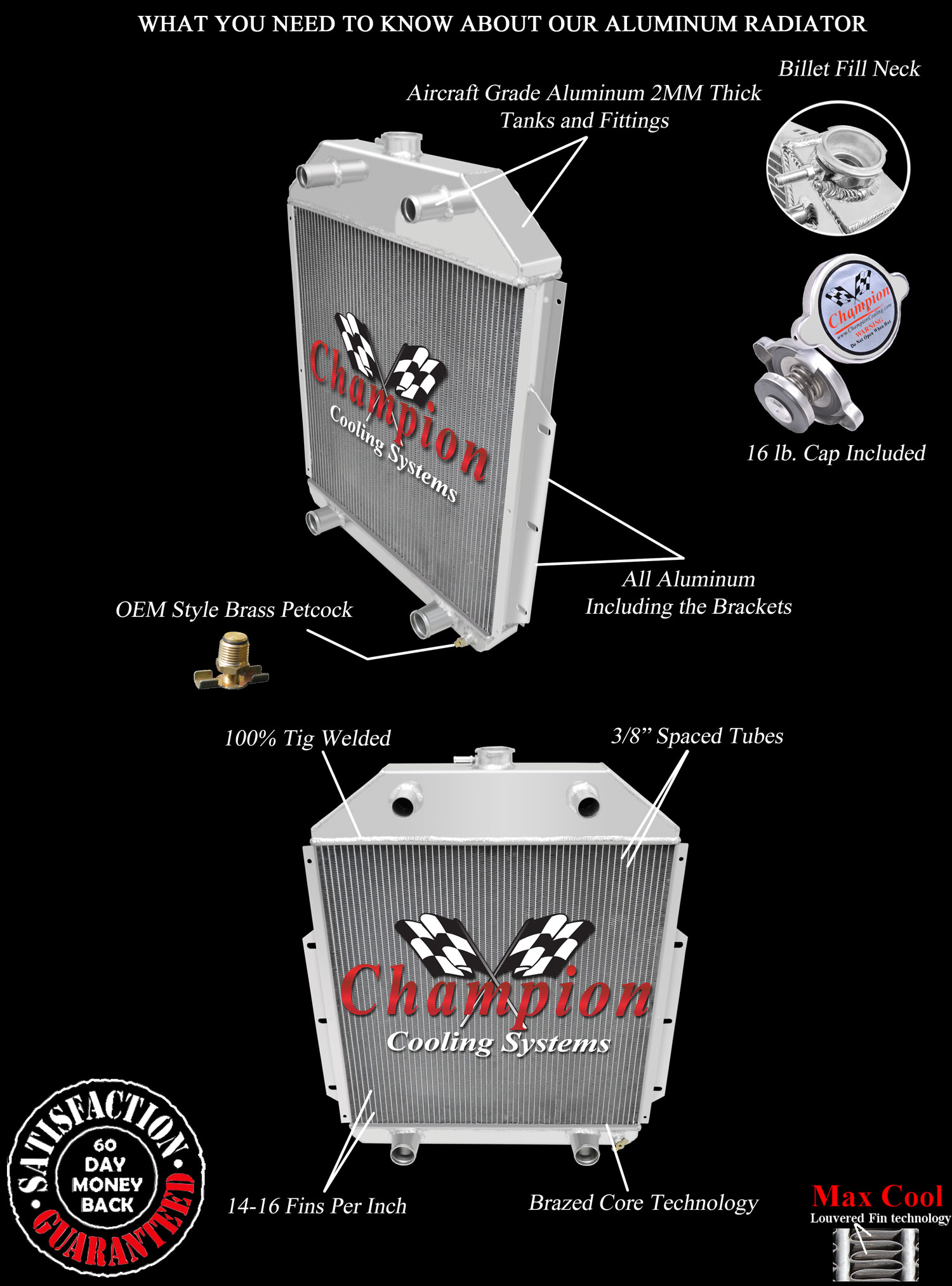 RN Champion 3 Row Radiator Flathead Configuration for 1942 - 1952 Ford Truck