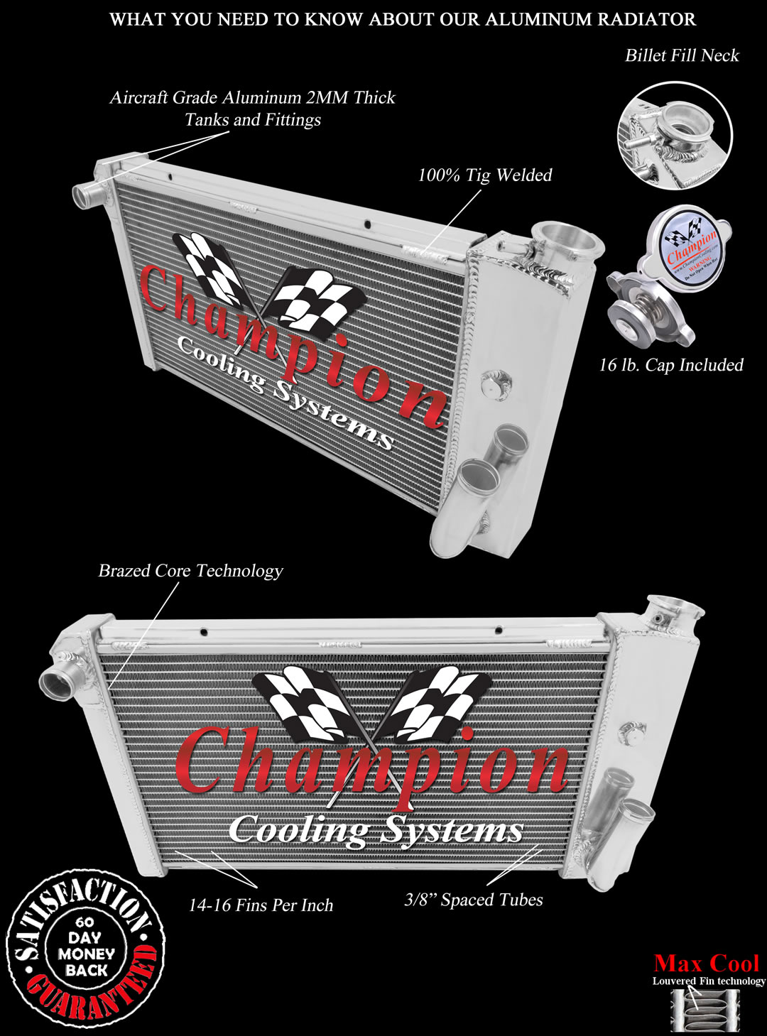 RN Champion 3 Row All Aluminum Radiator for 1971 - 1977 Chevrolet Vega L4 Engine