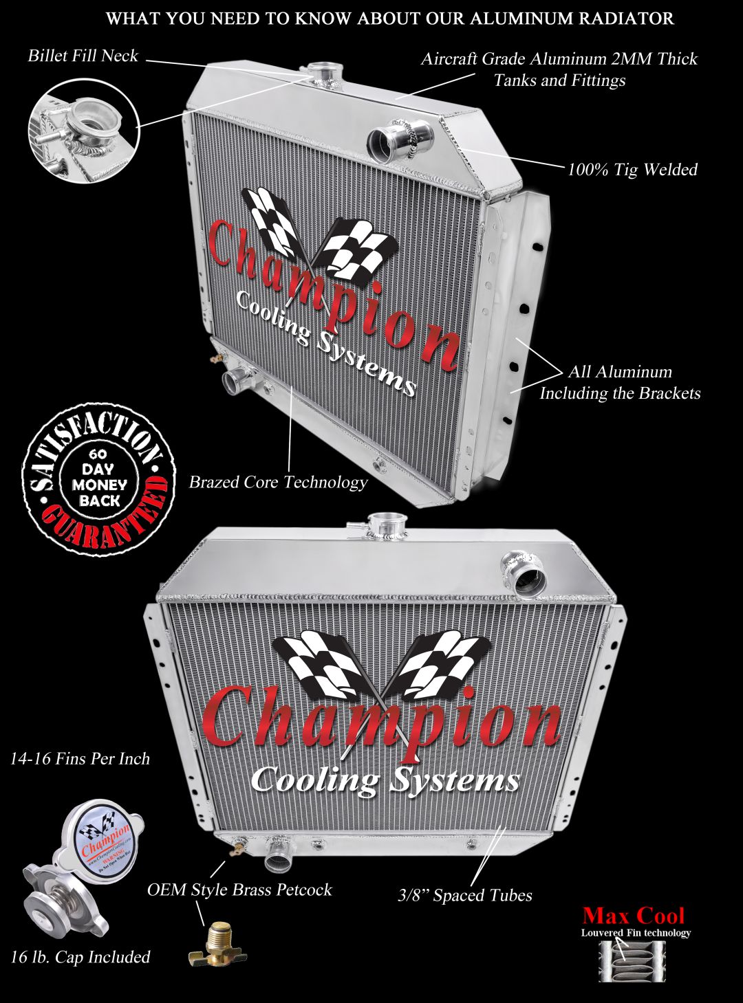 Rockin Champion 4 Row All Aluminum Radiator for 1968 - 1979 Ford Truck V8 Engine
