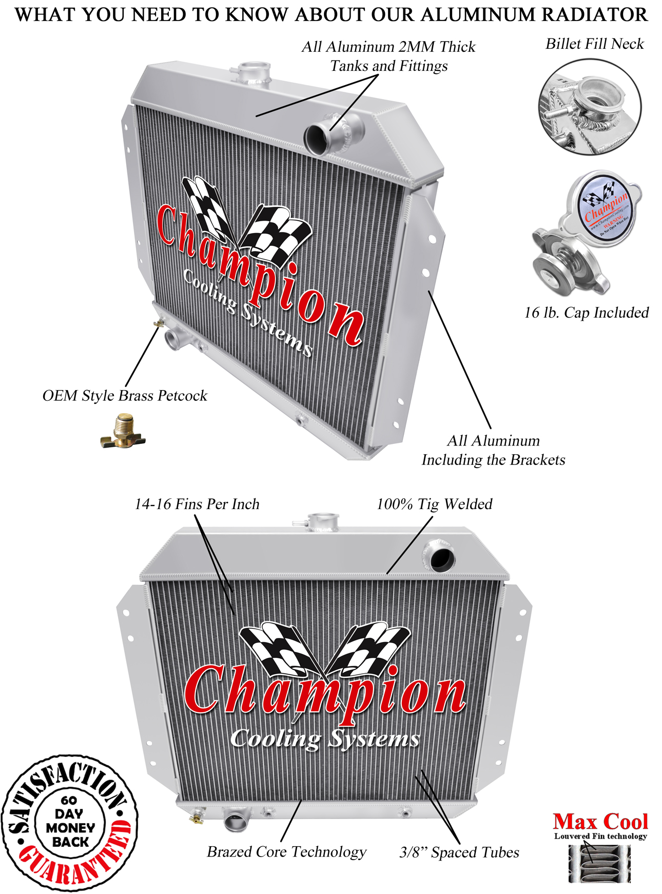 SubZero Champion 3 Row All Aluminum Radiator for 1976 1977 Ford F-150 V8 Engine