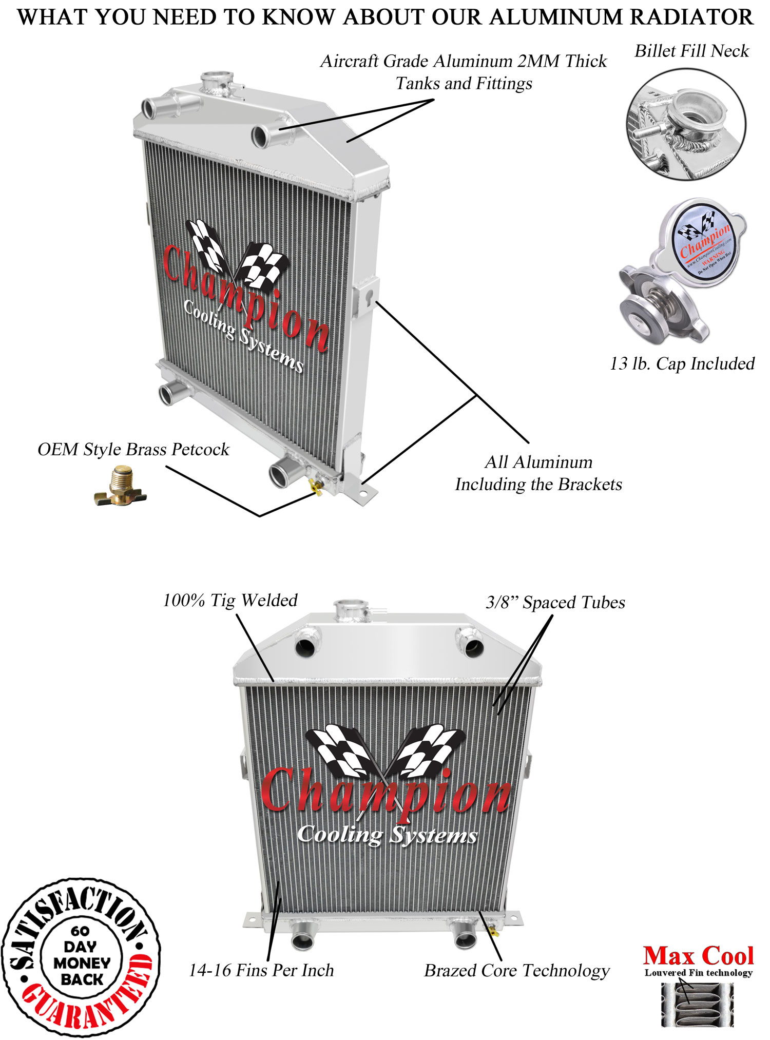 ( Flathead V8 Engine Conv ) 1942 1946 1947 1948 Ford, Mercury 3 Row DR Radiator 