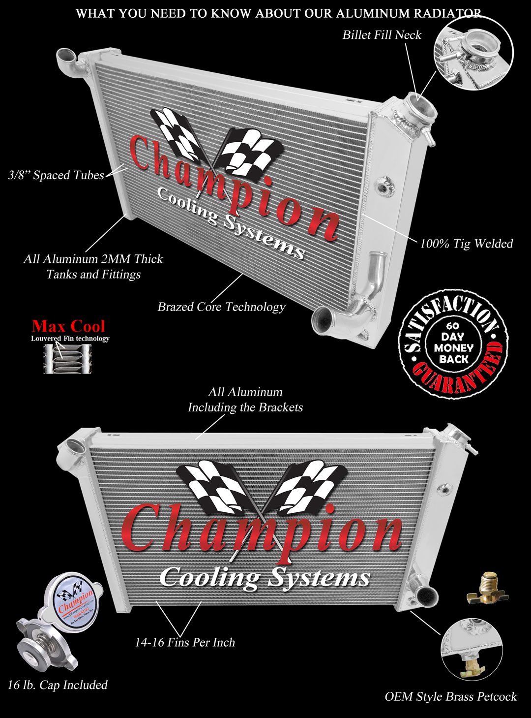 RN Champion 4 Row Radiator for 1973 - 1976 Chevrolet Corvette V8 Engine #MC478