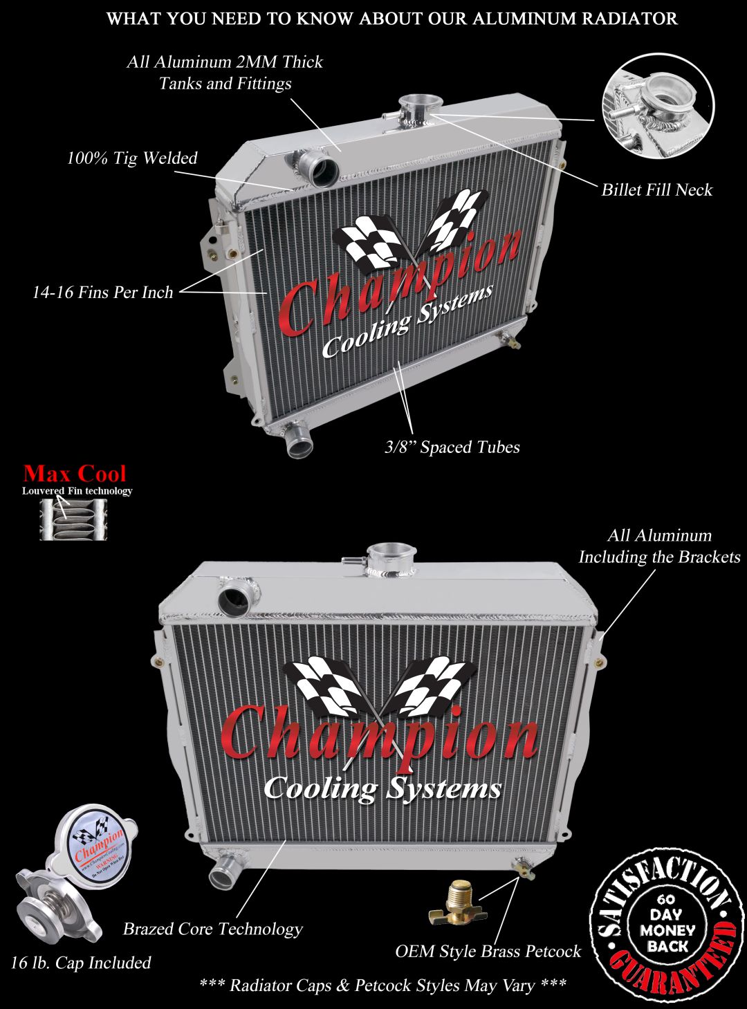 Rockin Champion 3 Row All Aluminum Radiator for 1975 - 1979 Toyota Corolla