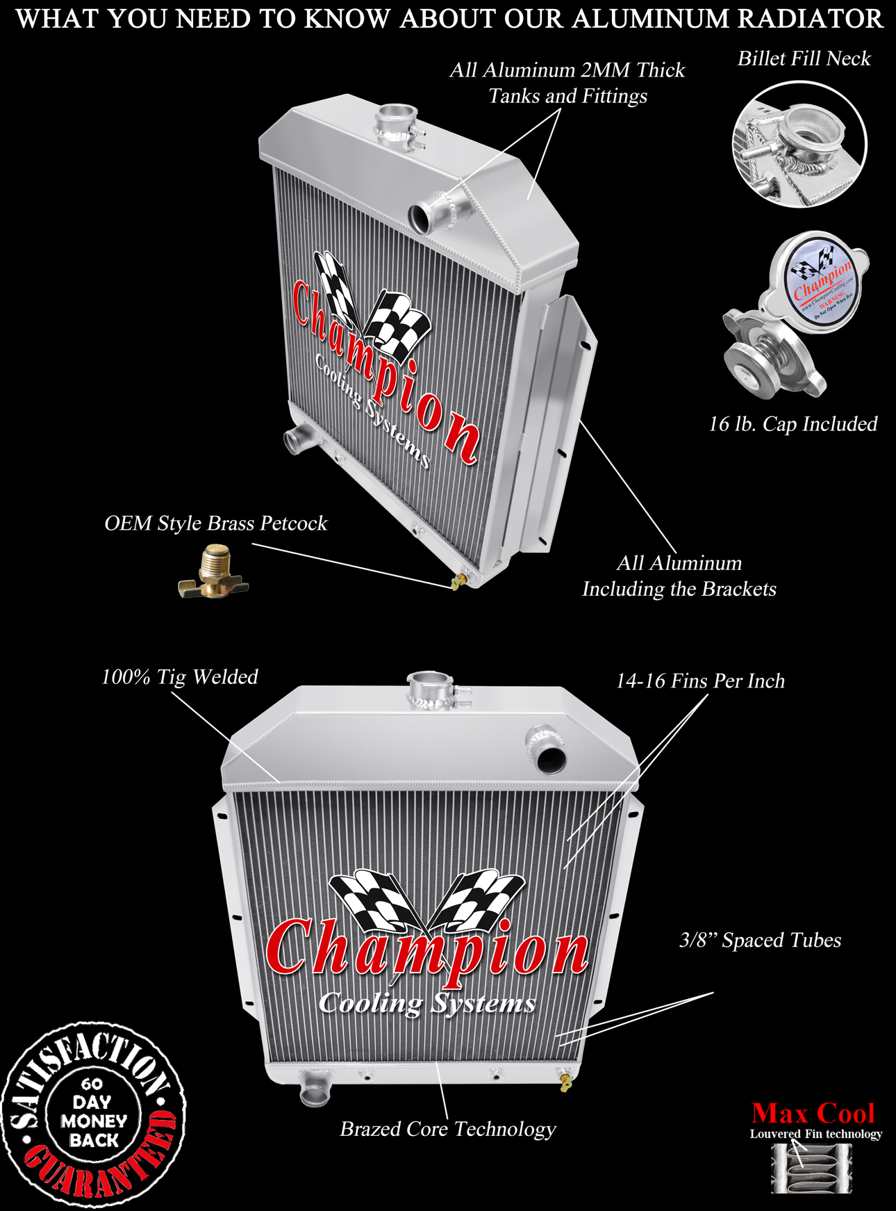 RN Champion 2 Row Radiator Ford Configuration for 1949-1953 Ford Cars V8 Engine RN Champion 2 Row Radiator Ford Configuration for 1949-1953 Ford Cars V8 Engine