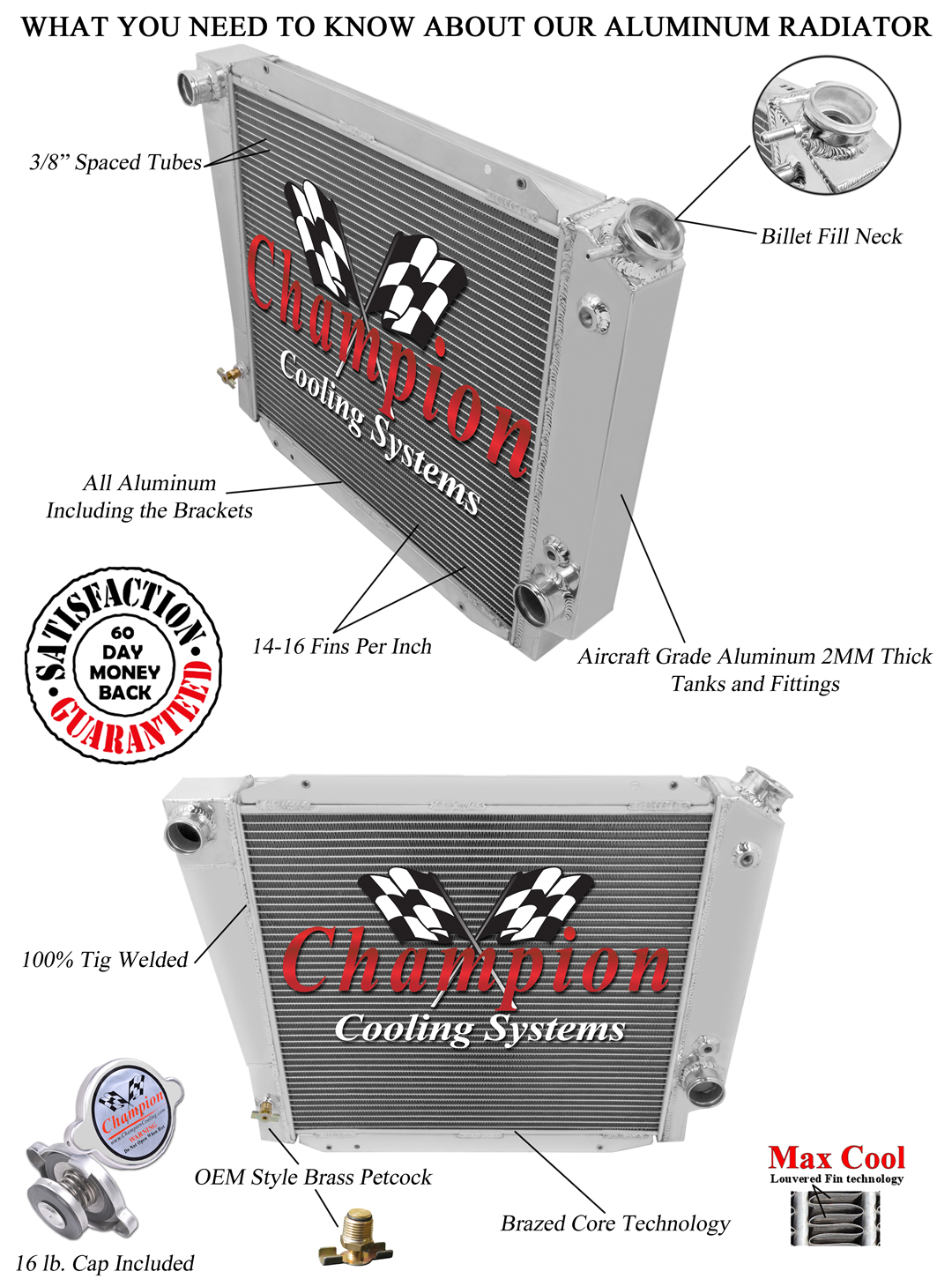 A/C Heavy Duty Cooling 1966-77 Ford Bronco 3 Row SubZero Champion Radiator