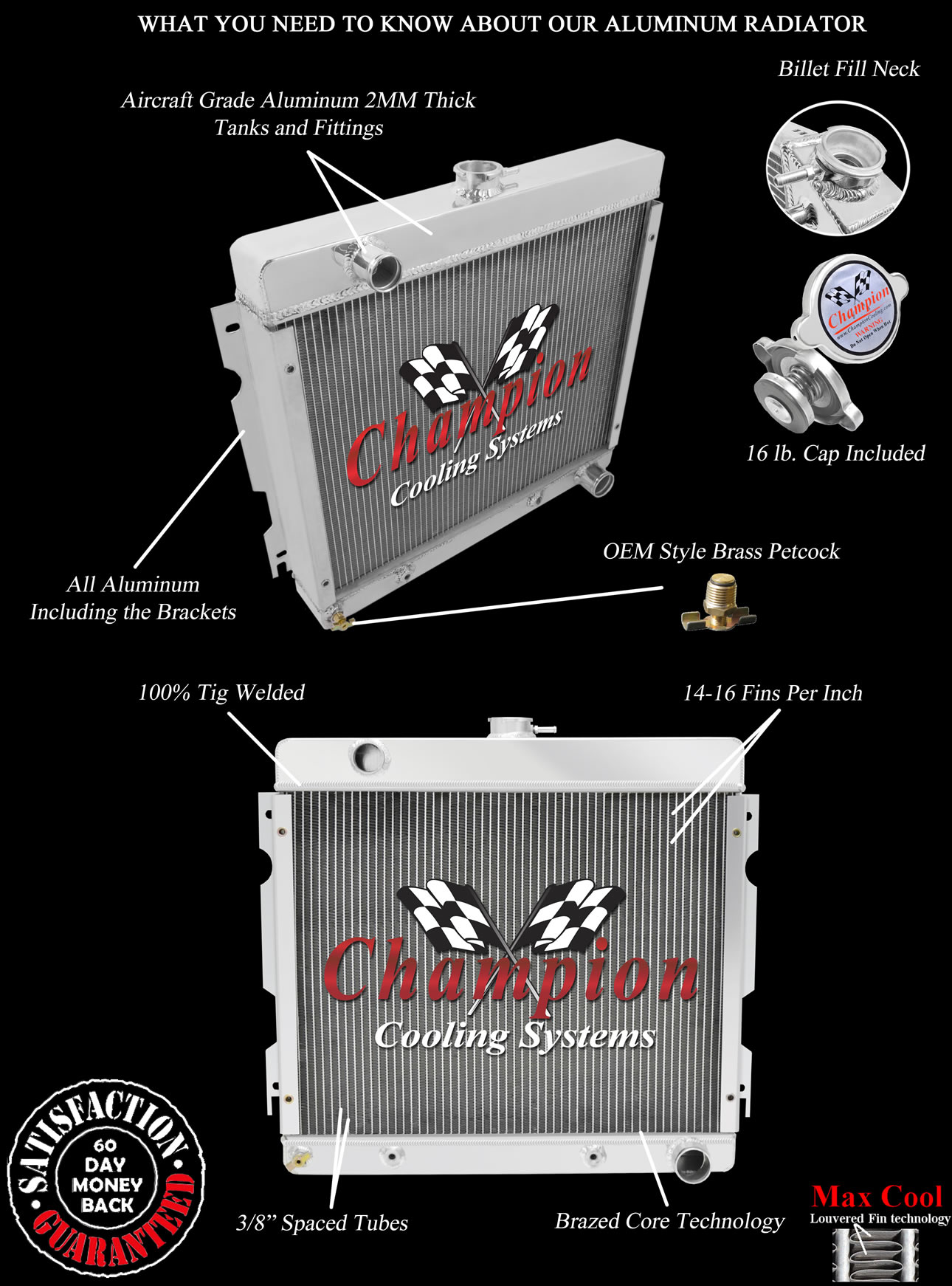 RN Champion 2 Row Radiator for 1970-1972 Plymouth Valiant Small Block V8 Engine
