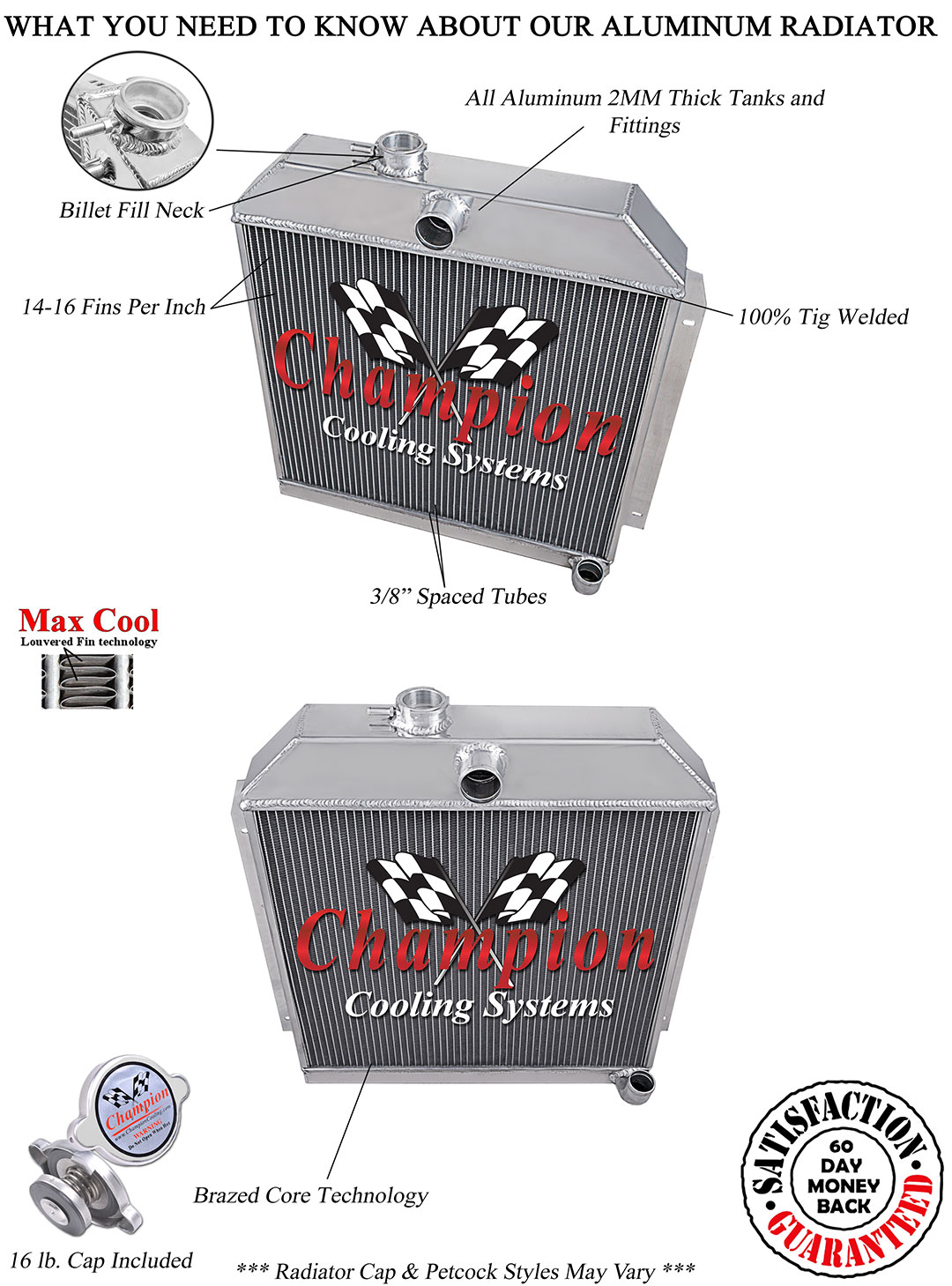 1949 1950 1951 1952 Dodge Champion 3 Row Aluminum Radiator