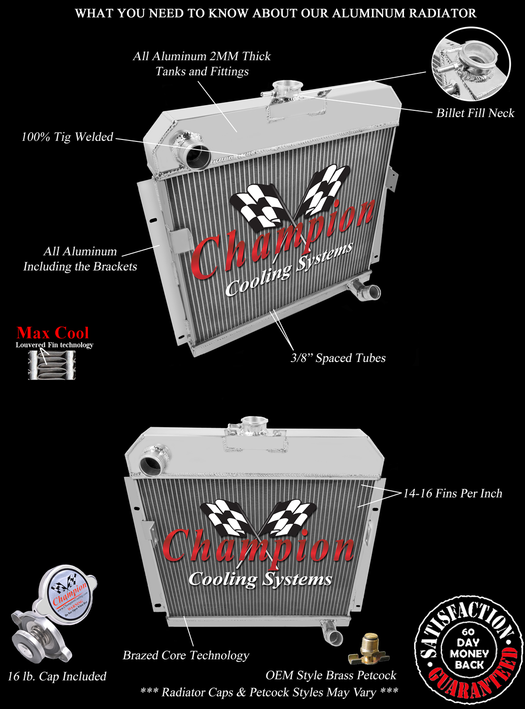 Rockin Champion 2 Row All Aluminum Radiator for 1953 1954 Dodge Car #EC5354