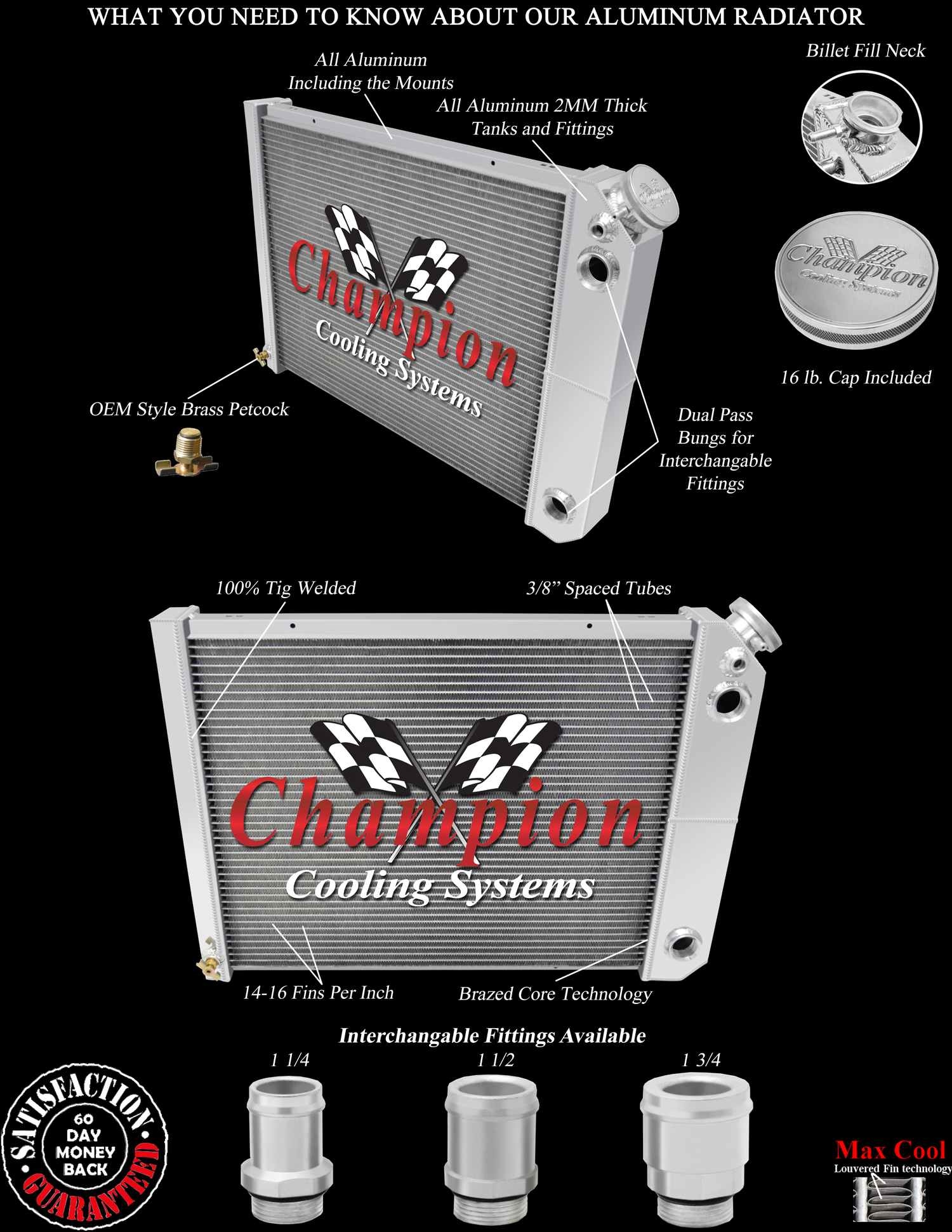 RN Champion 3 Row Dual Pass Radiator 20",1.5,1.75 for 1973 1974 Buick Apollo LS