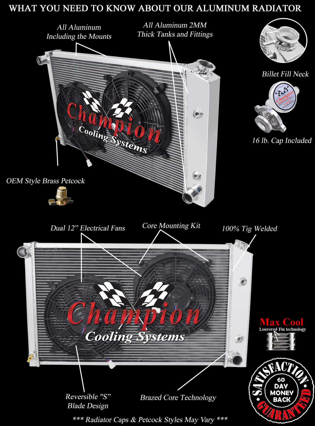 RN Champion 2 Row Radiator for 1970-1981 Pontiac Firebird Trans Am V6,V8 Engine