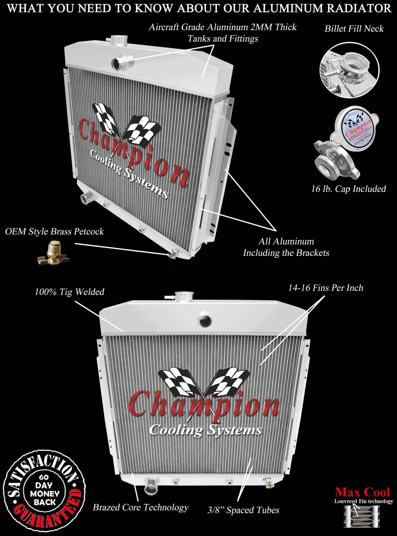 RN Champion 3 Row Radiator Ford Configuration for 1957 - 1960 Ford F-100 RN Champion 3 Row Radiator Ford Configuration for 1957 - 1960 Ford F-100