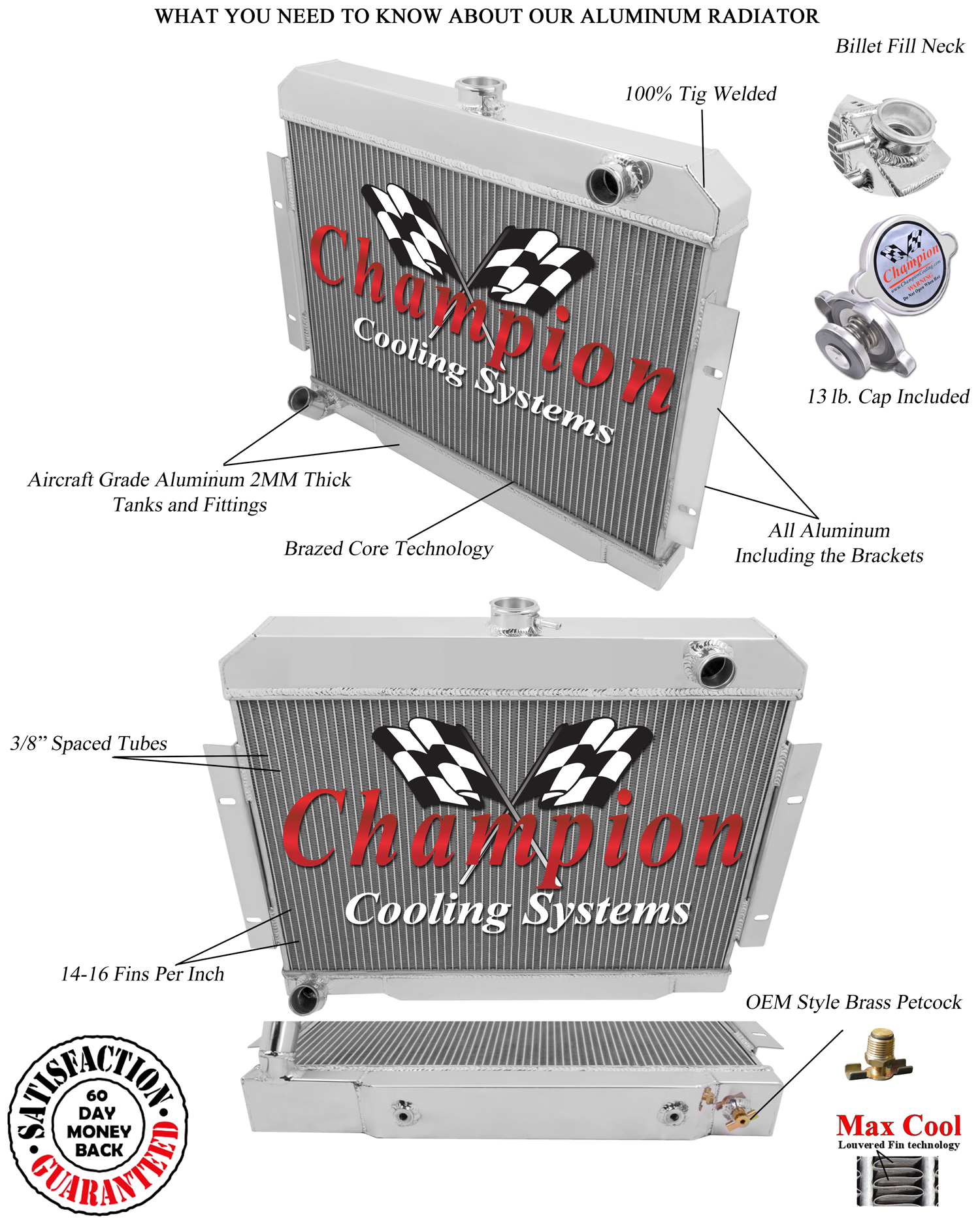 1970-1985 Jeep CJ 4 Row Core Champion WR Radiator A//C Heavy Duty Cooling