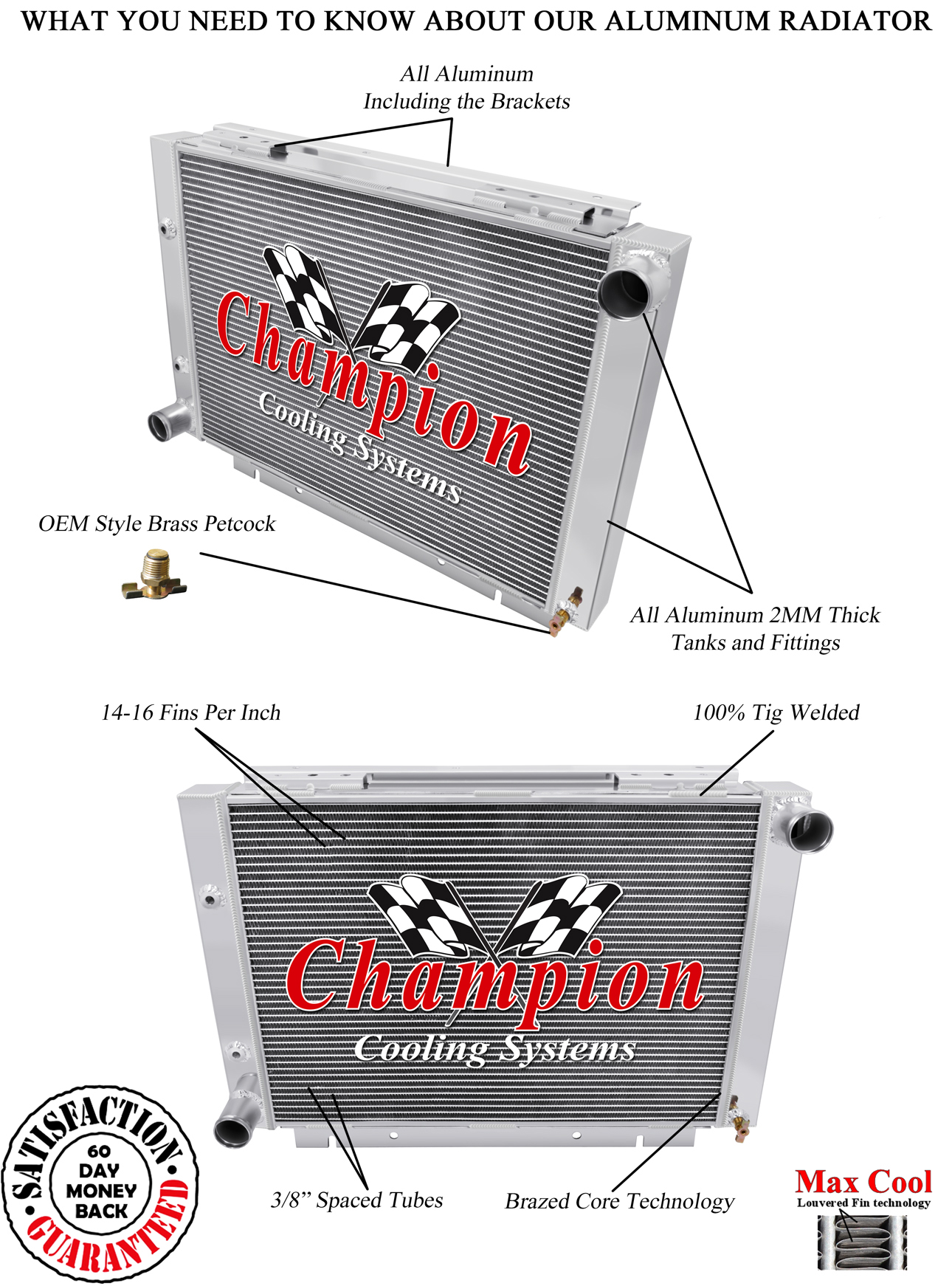 1960 1961 1962 1963 Ford Galaxie 3 Row Aluminum Champion WR Radiator CC6063