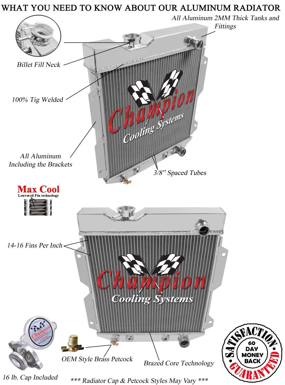 1961 - 1965 Econoline Lower Pass Champion 3 Row Aluminum Radiator CC6065LP