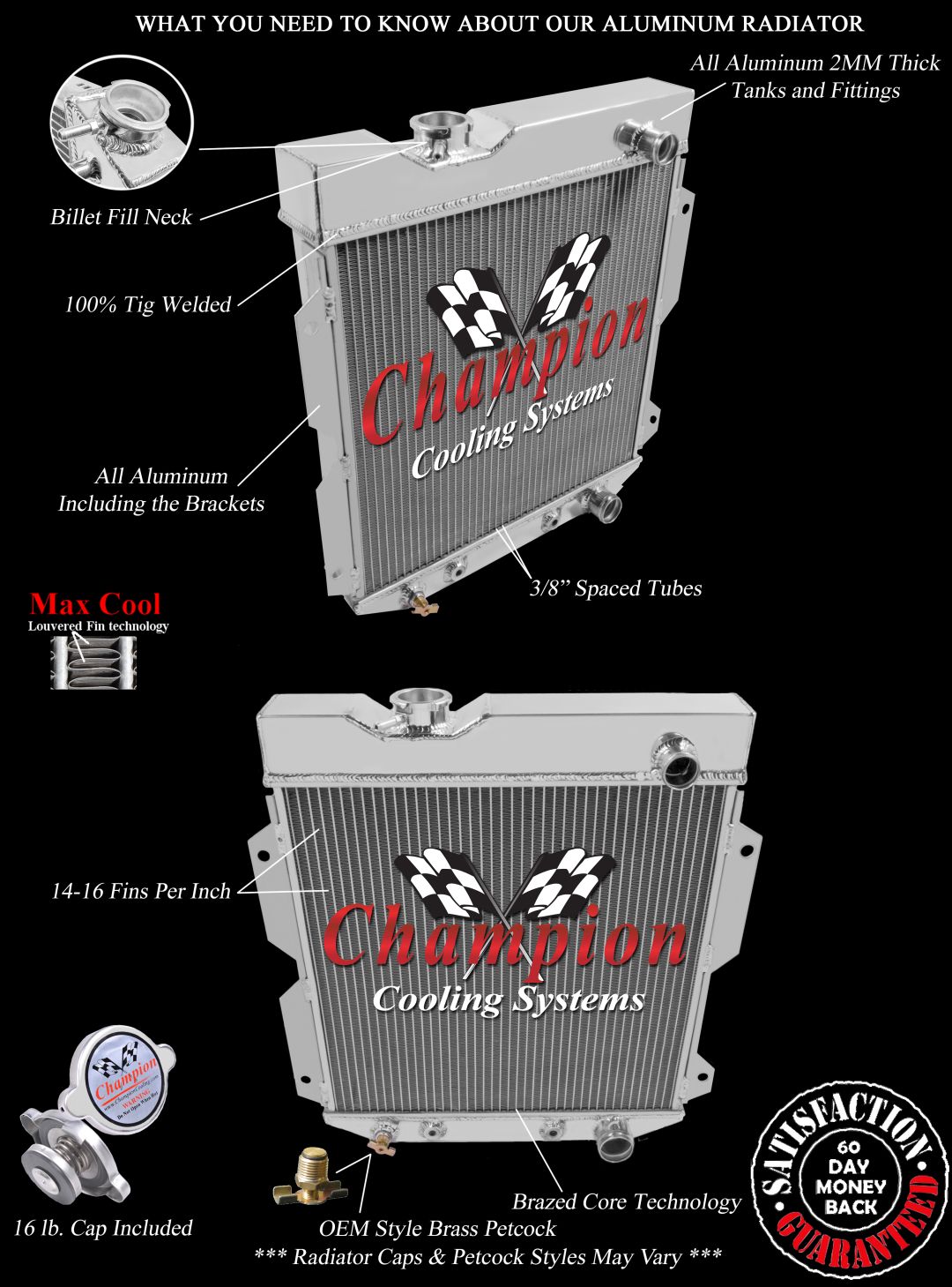 RN Champion 3 Row Radiator Lower Passenger for 1961 - 1965 Ford Econoline