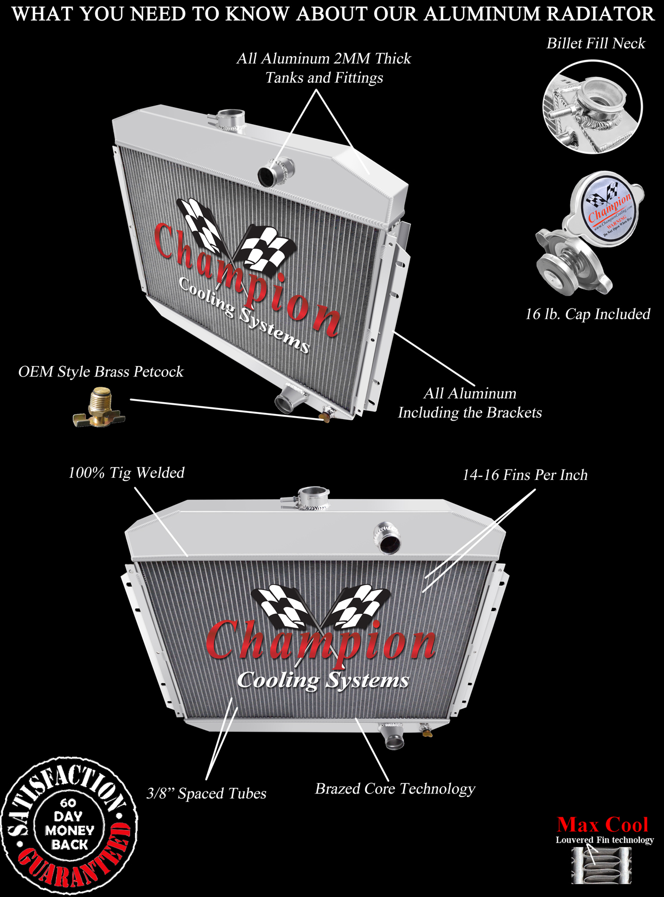 RN Champion 2 Row Radiator for 1961 - 1964 Ford F-Series 6 Cylinder Engine