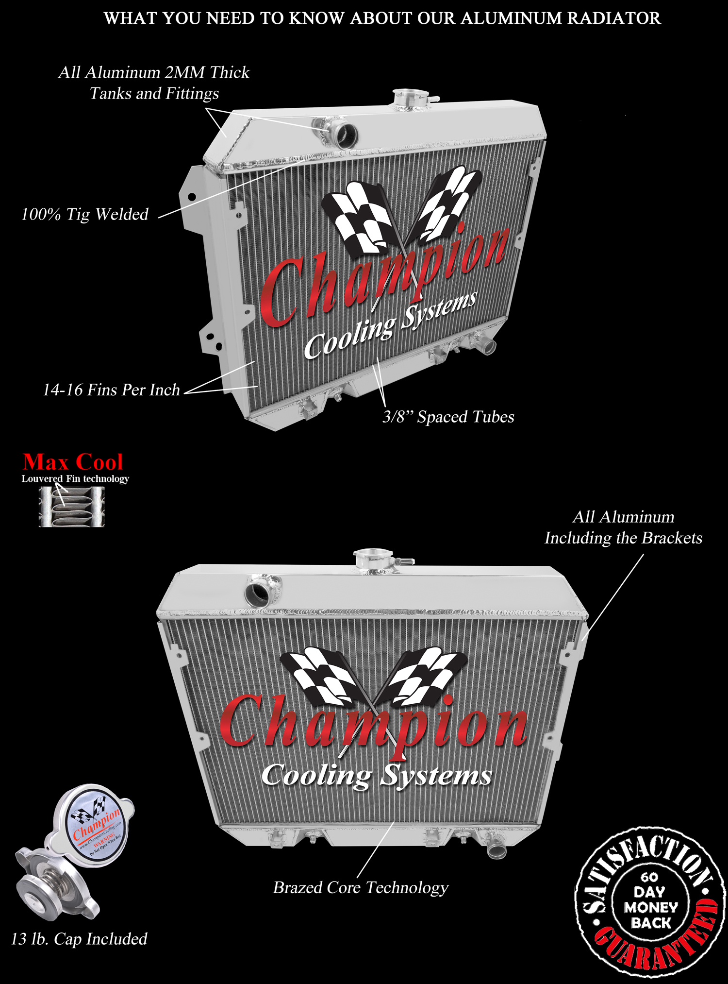 Queen Champion 3 Row All Aluminum Radiator for 1975 - 1978 Nissan 280Z L6 Engine